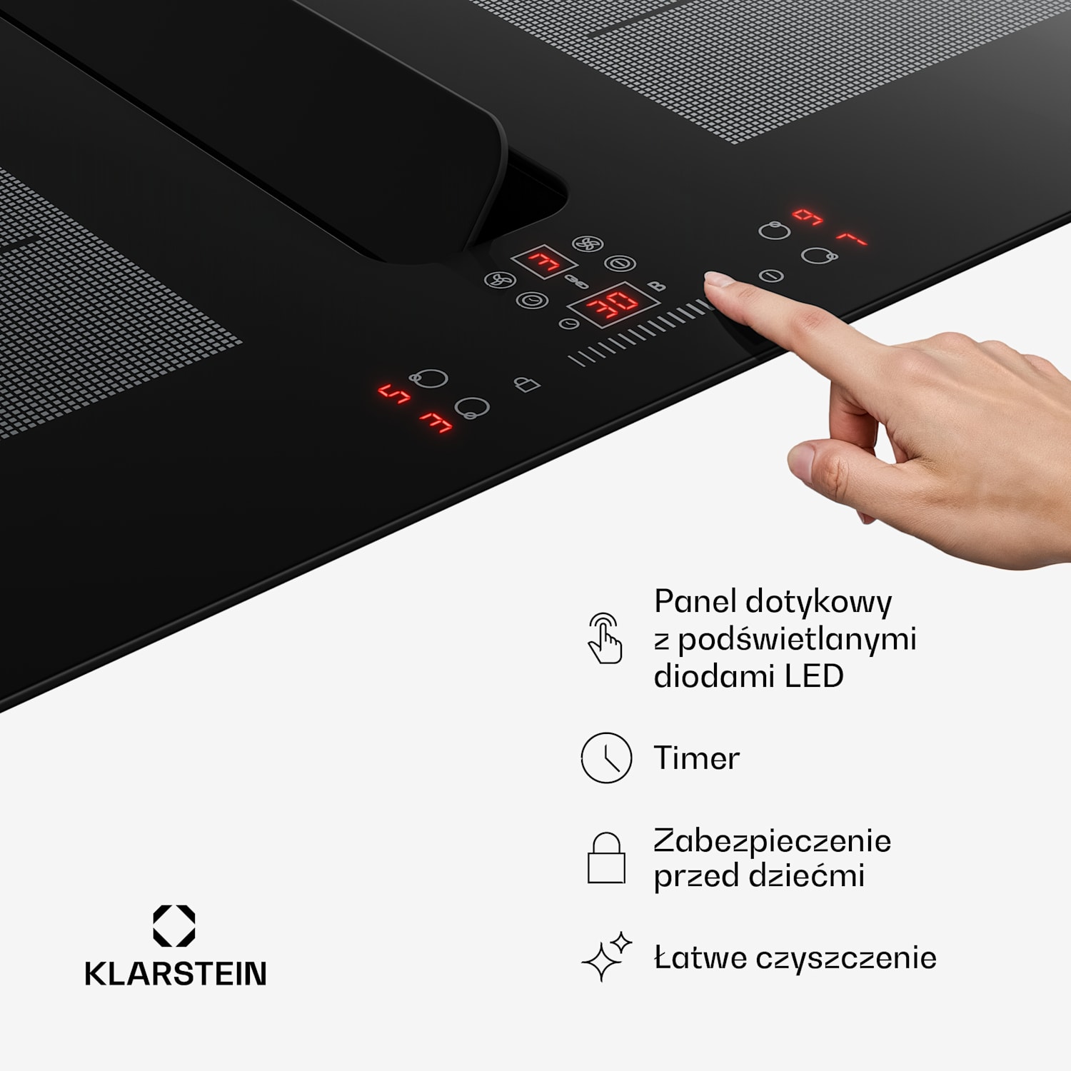 ChefFusion płyta indukcyjna z okapem | 4 pola grzewcze | 7200 W | 504,3 m³/h | 70 cm 70 cm | Bez ramki | Czarny