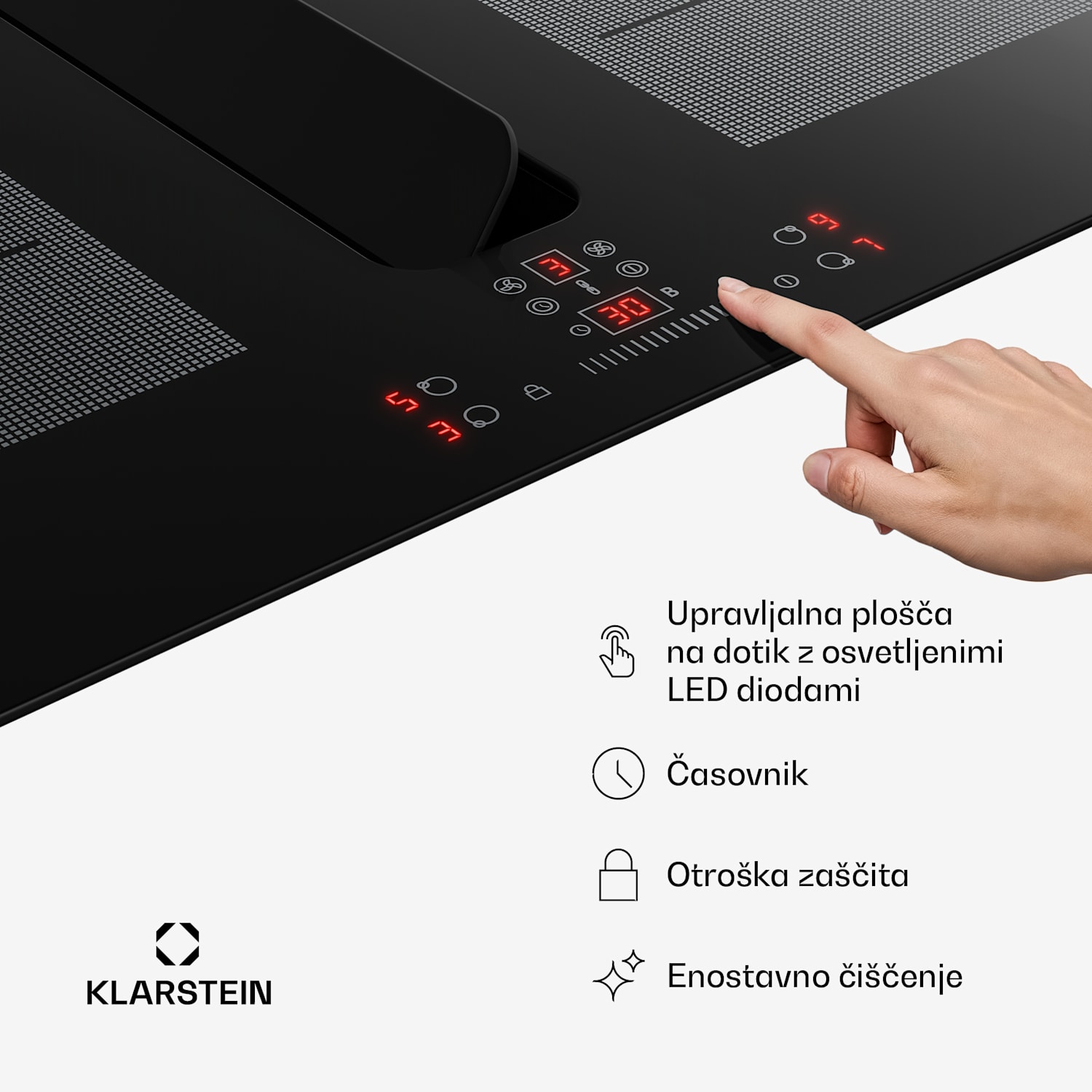 ChefFusion indukcijska kuhalna plošča s kuhinjsko napo | 4 kuhalne cone | 7200 W | 504,3 m³/h | 70 cm 70 cm | Brez okvira | Črna