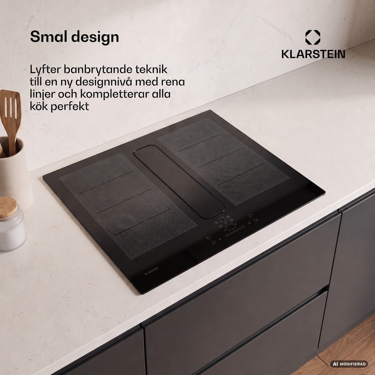 ChefFusion induktionshäll med fläkt | 4 kokzoner | 7200 W | 504,3 m³/h | 70 cm 70 cm | Ramlös | Svart