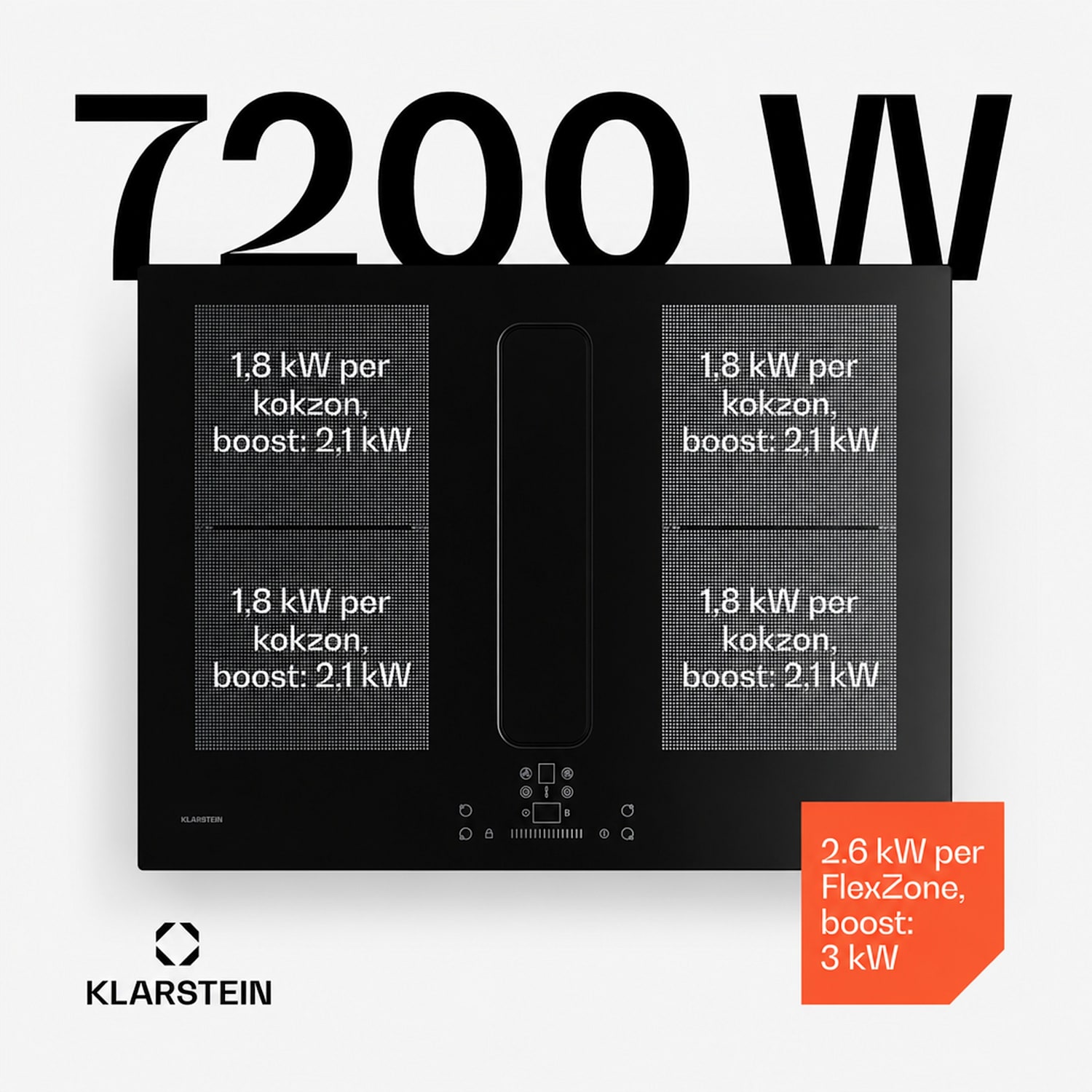 ChefFusion induktionshäll med fläkt | 4 kokzoner | 7200 W | 504,3 m³/h | 70 cm 70 cm | Ramlös | Svart