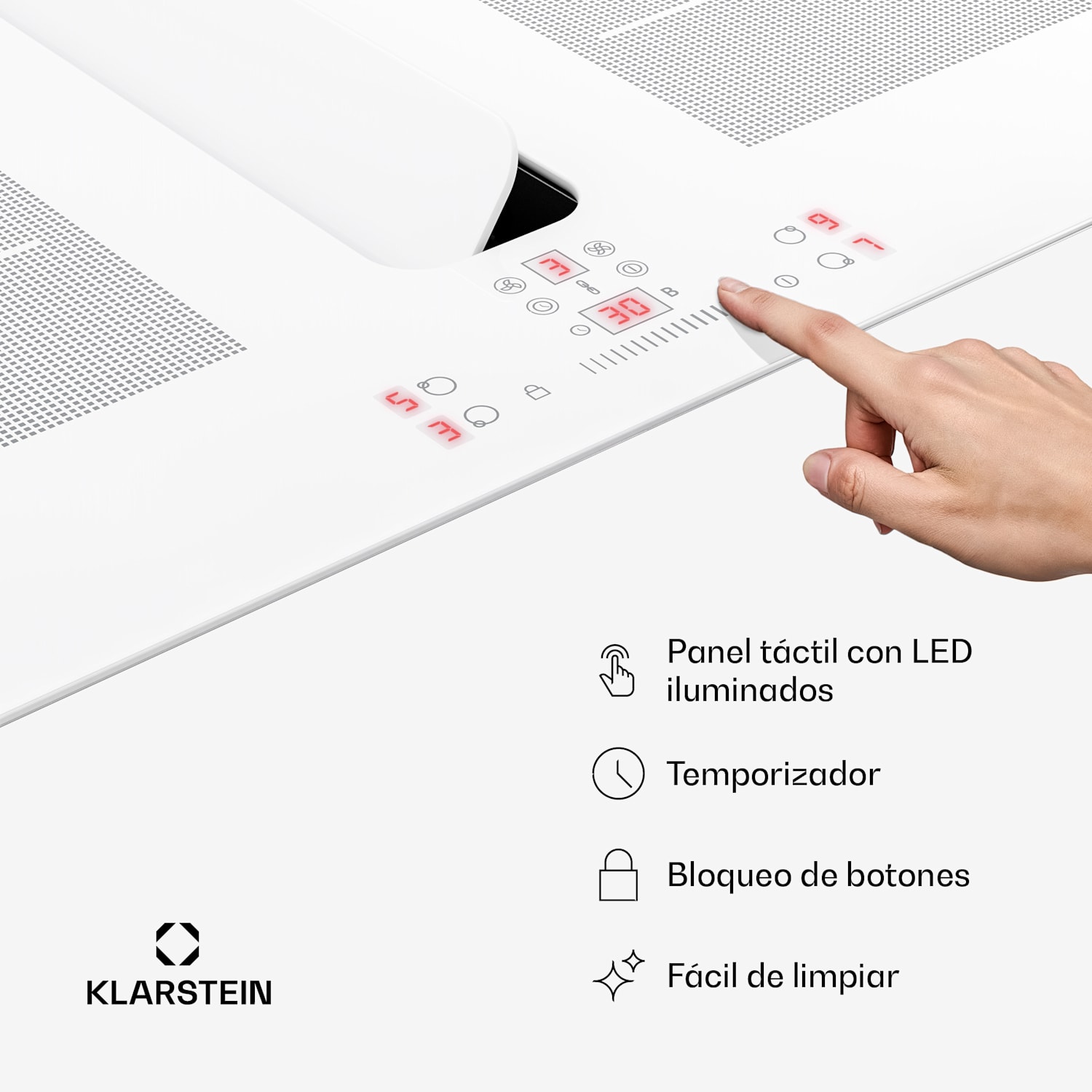 ChefFusion placa de inducción con extractor | 4 zonas de cocción | 7200 W | 504,3 m³/h | 70 cm 70 cm | Sin marco | Blanco
