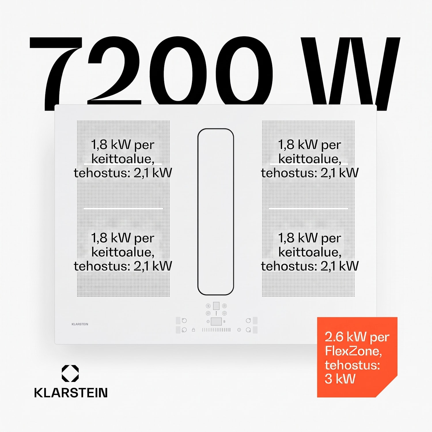 ChefFusion induktiokeittotaso liesituulettimella | 4 keittoaluetta | 7200 W | 504,3 m³/h | 70 cm 70 cm | Kehyksetön | Valkoinen