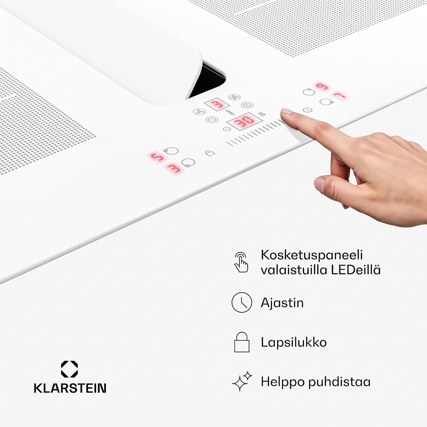 ChefFusion induktiokeittotaso liesituulettimella | 4 keittoaluetta | 7200 W | 504,3 m³/h | 70 cm 70 cm | Kehyksetön | Valkoinen