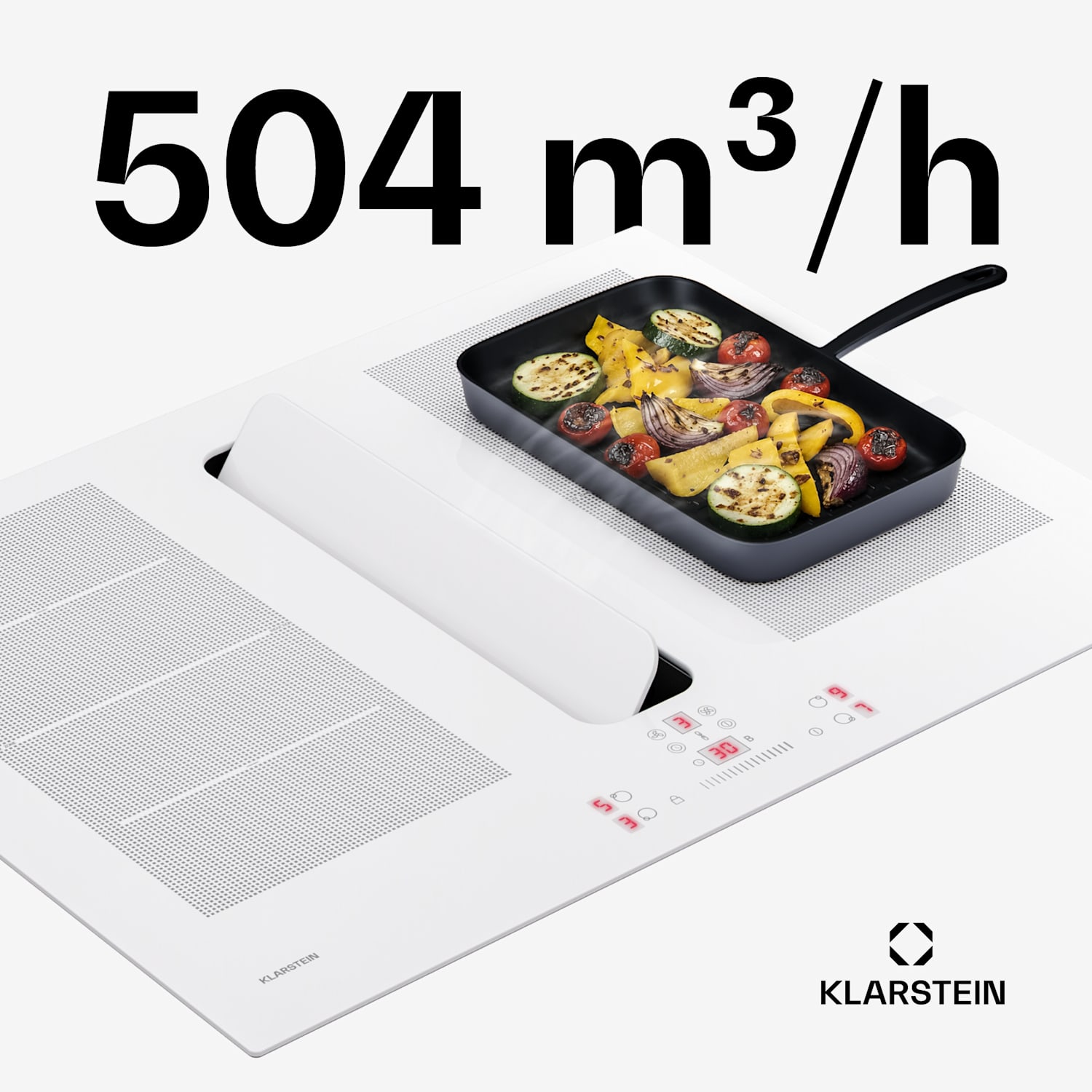 ChefFusion płyta indukcyjna z okapem | 4 pola grzewcze | 7200 W | 504,3 m³/h | 70 cm 70 cm | Bez ramki | Biały