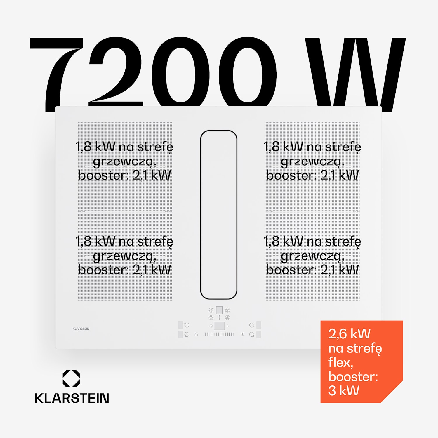 ChefFusion płyta indukcyjna z okapem | 4 pola grzewcze | 7200 W | 504,3 m³/h | 70 cm 70 cm | Bez ramki | Biały