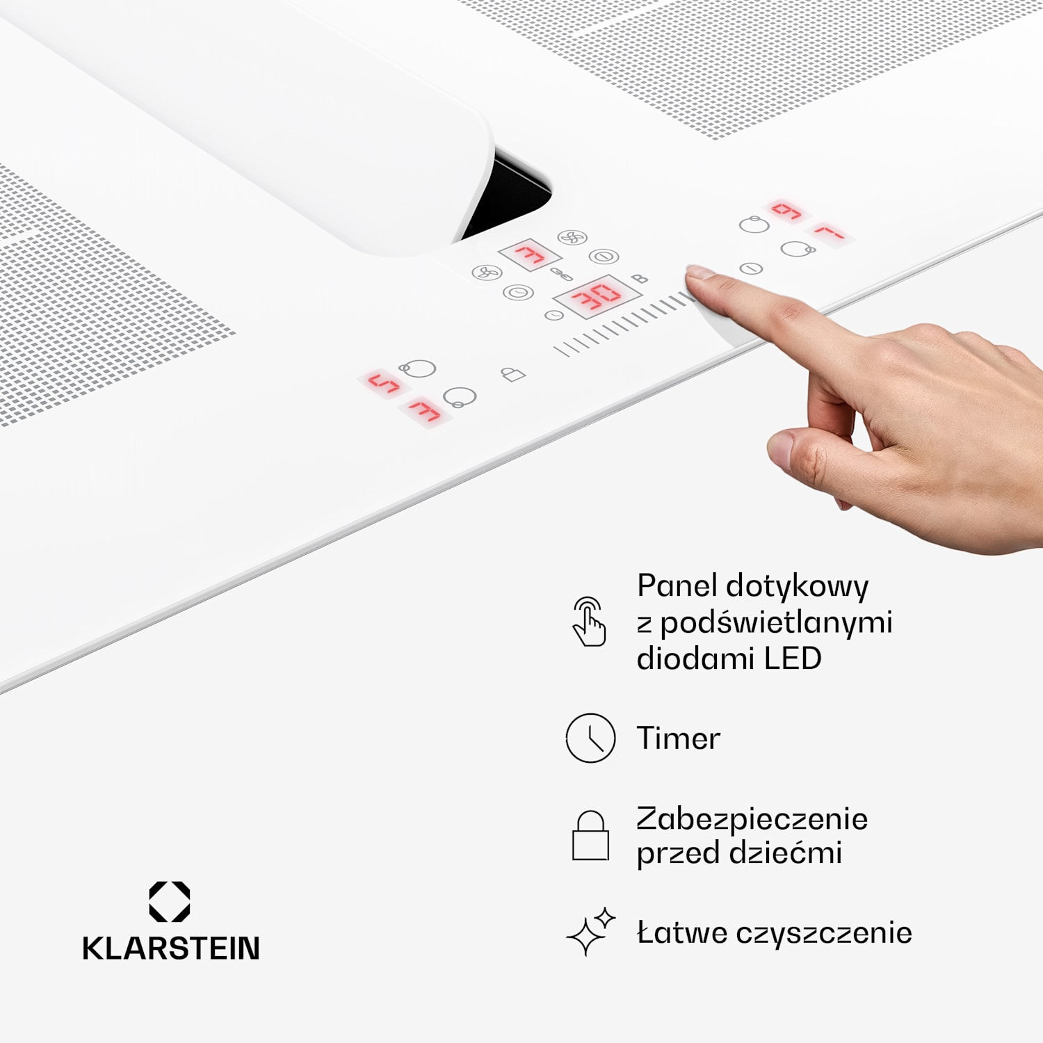 ChefFusion płyta indukcyjna z okapem | 4 pola grzewcze | 7200 W | 504,3 m³/h | 70 cm 70 cm | Bez ramki | Biały