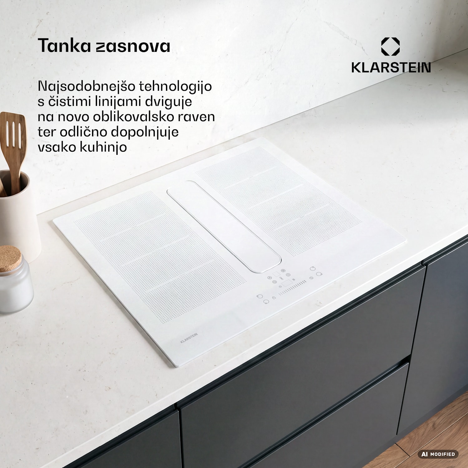 ChefFusion indukcijska kuhalna plošča s kuhinjsko napo | 4 kuhalne cone | 7200 W | 504,3 m³/h | 70 cm 70 cm | Brez okvira | Bela