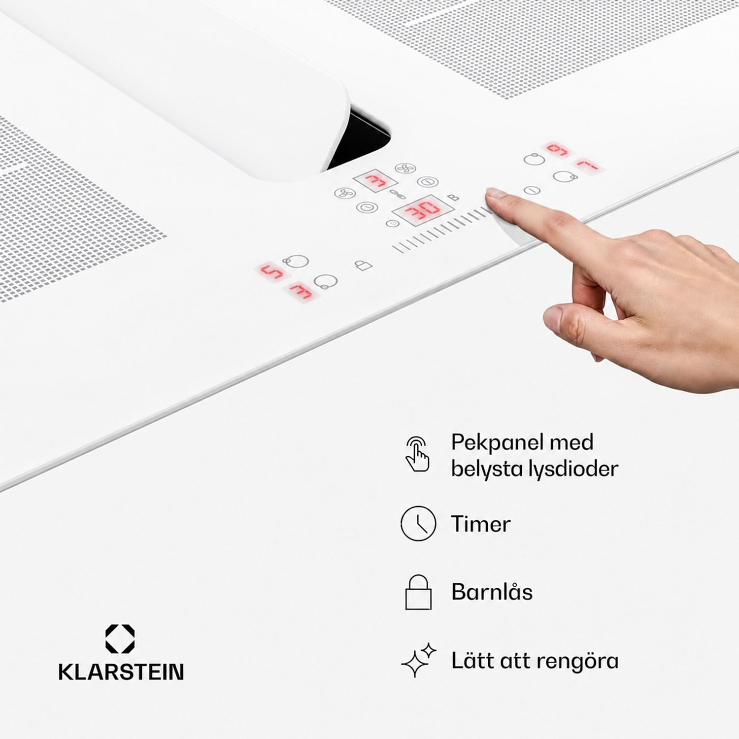 ChefFusion induktionshäll med fläkt | 4 kokzoner | 7200 W | 504,3 m³/h | 70 cm 70 cm | Ramlös | Vit