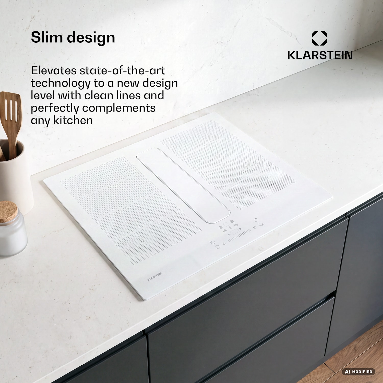 ChefFusion placa de indução com exaustor | 4 zonas de cozedura | 7200 W | 504,3 m³/h | 70 cm 70 cm | Sem moldura | Branco