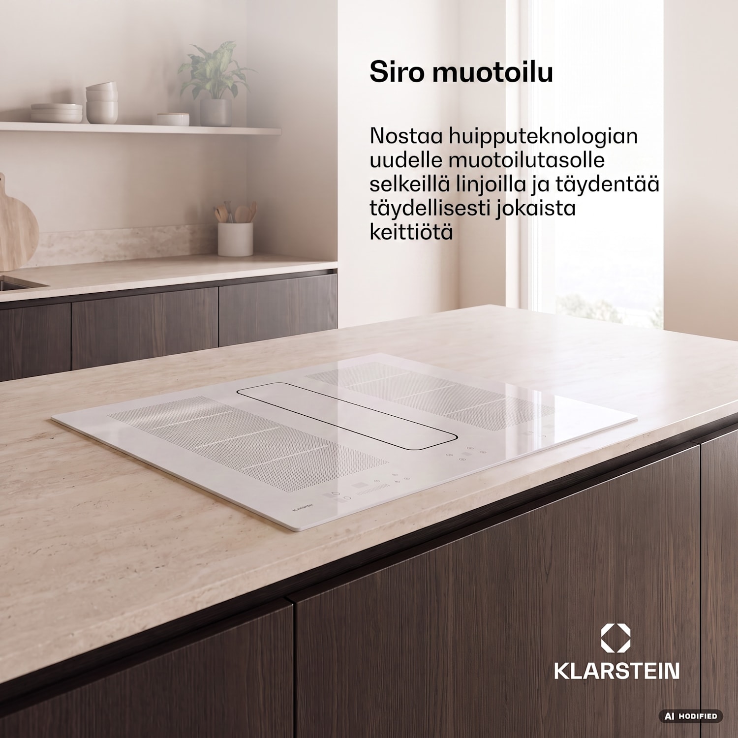 ChefFusion induktiokeittotaso liesituulettimella | 4 keittoaluetta | 7200 W | 504,3 m³/h | 80 cm 80 cm | Kehyksetön | Valkoinen