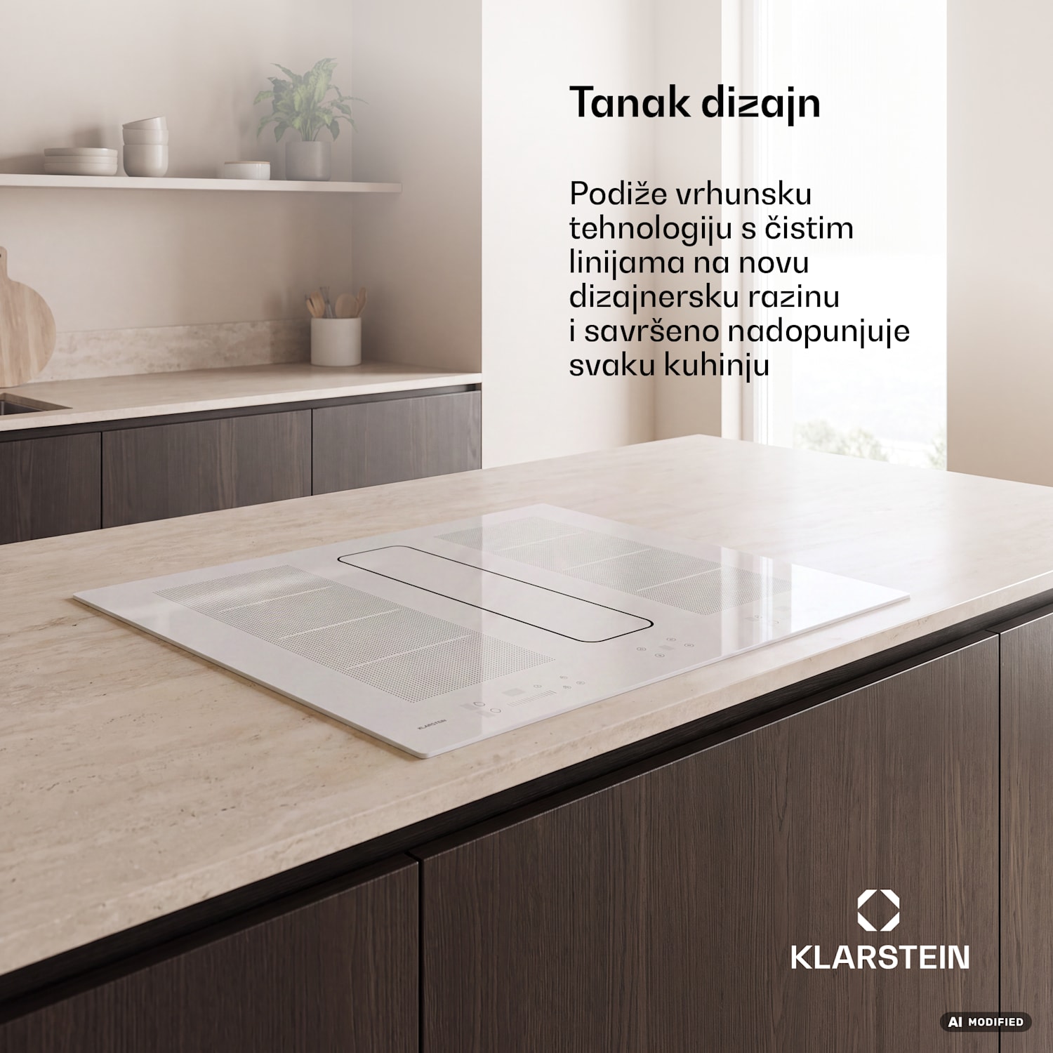 ChefFusion indukcijska ploča s kuhinjskom napom | 4 zone | 7200 W | 504,3 m³/h | 80 cm 80 cm | Bez okvira | Bijela