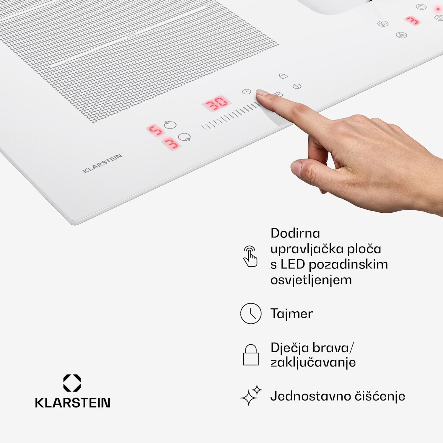 ChefFusion indukcijska ploča s kuhinjskom napom | 4 zone | 7200 W | 504,3 m³/h | 80 cm 80 cm | Bez okvira | Bijela