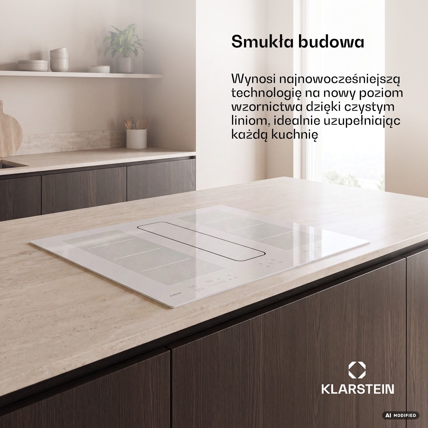 ChefFusion płyta indukcyjna z okapem | 4 pola grzewcze | 7200 W | 504,3 m³/h | 80 cm 80 cm | Bez ramki | Biały