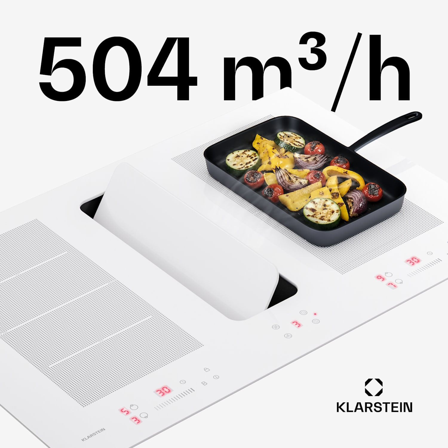 ChefFusion płyta indukcyjna z okapem | 4 pola grzewcze | 7200 W | 504,3 m³/h | 80 cm 80 cm | Bez ramki | Biały