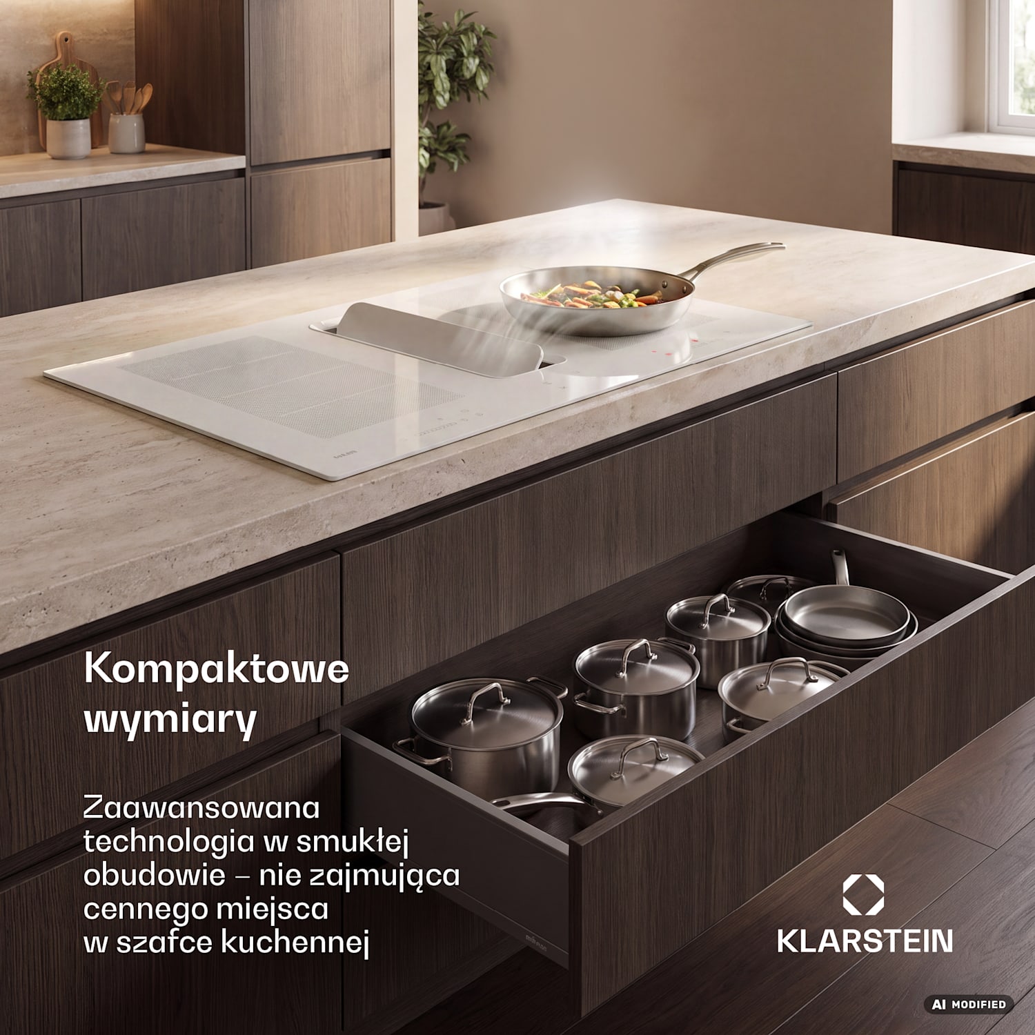 ChefFusion płyta indukcyjna z okapem | 4 pola grzewcze | 7200 W | 504,3 m³/h | 80 cm 80 cm | Bez ramki | Biały