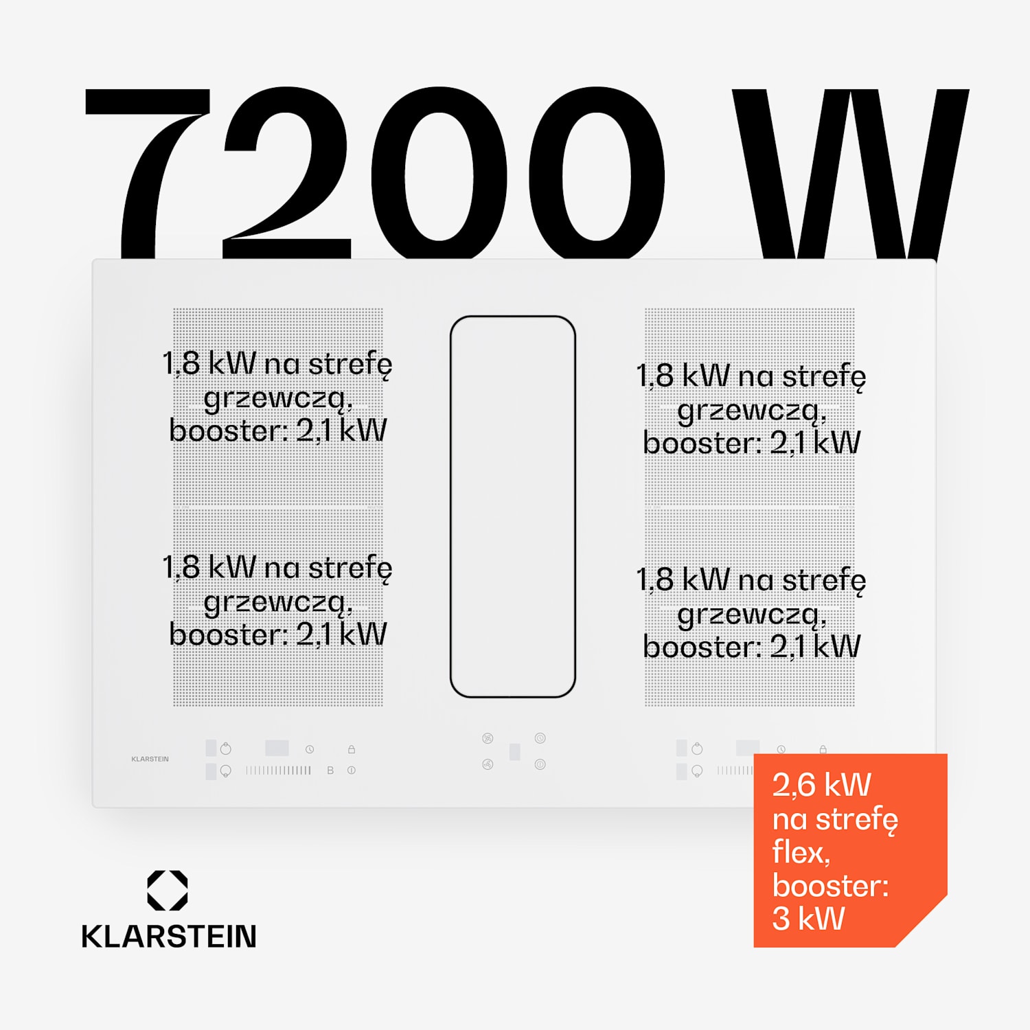 ChefFusion płyta indukcyjna z okapem | 4 pola grzewcze | 7200 W | 504,3 m³/h | 80 cm 80 cm | Bez ramki | Biały