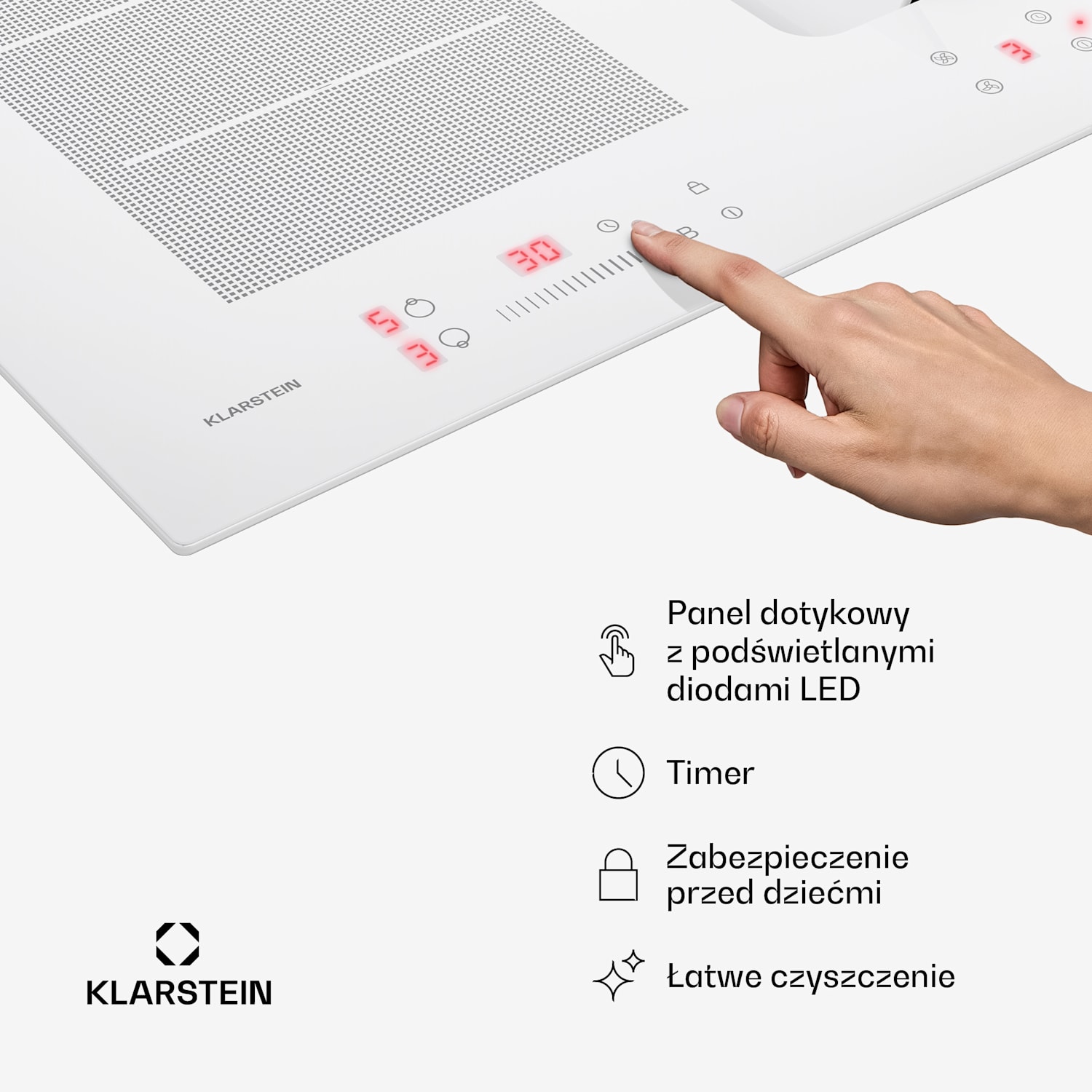 ChefFusion płyta indukcyjna z okapem | 4 pola grzewcze | 7200 W | 504,3 m³/h | 80 cm 80 cm | Bez ramki | Biały