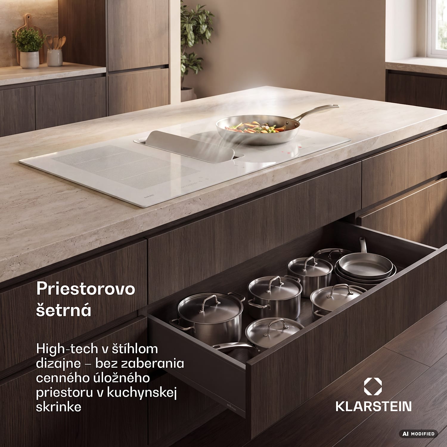 ChefFusion indukčná varná doska s odsávačom pár | 4 varné zóny | 7200 W | 504,3 m³/h | 80 cm 80 cm | Bez rámu | Biela