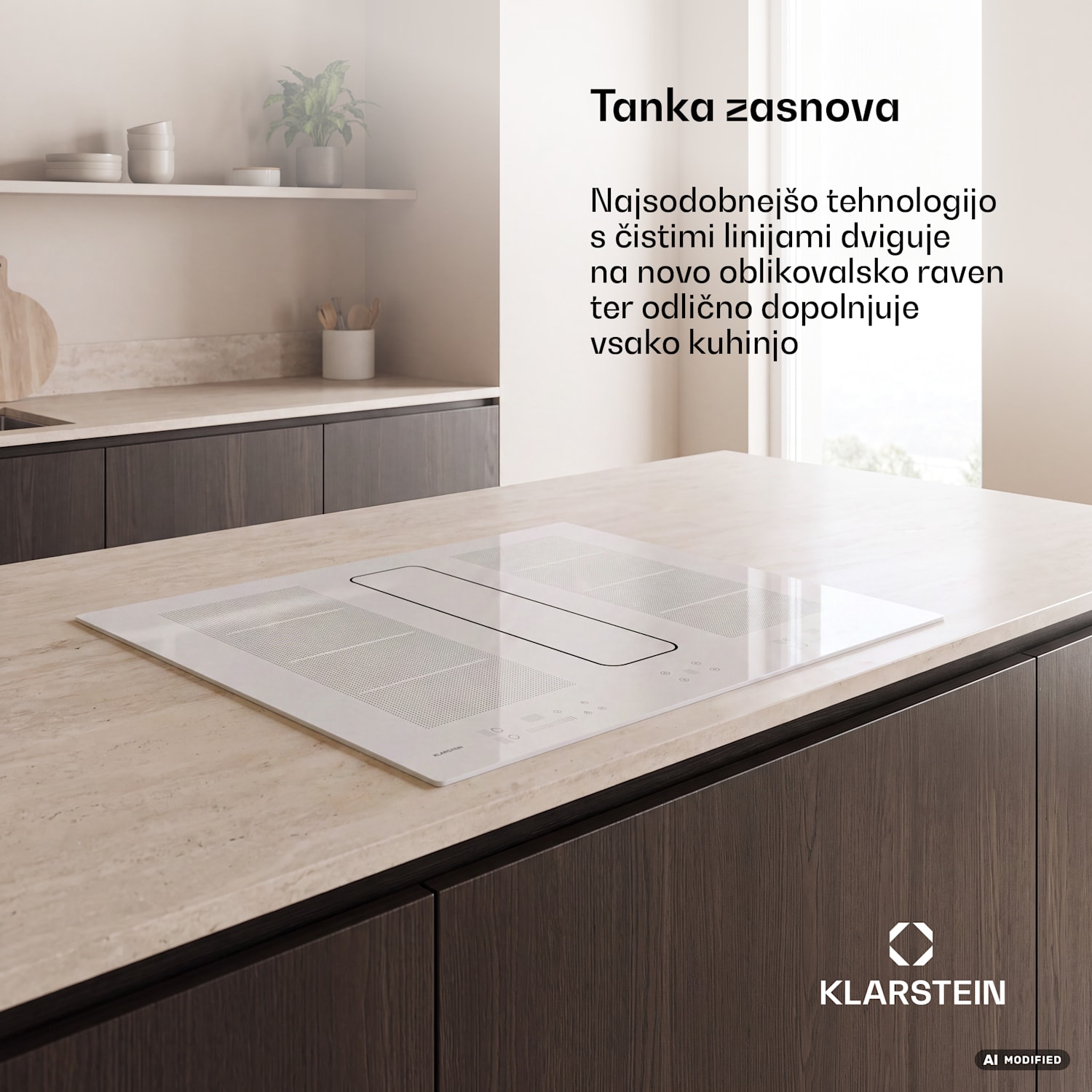 ChefFusion indukcijska kuhalna plošča s kuhinjsko napo | 4 kuhalne cone | 7200 W | 504,3 m³/h | 80 cm 80 cm | Brez okvira | Bela