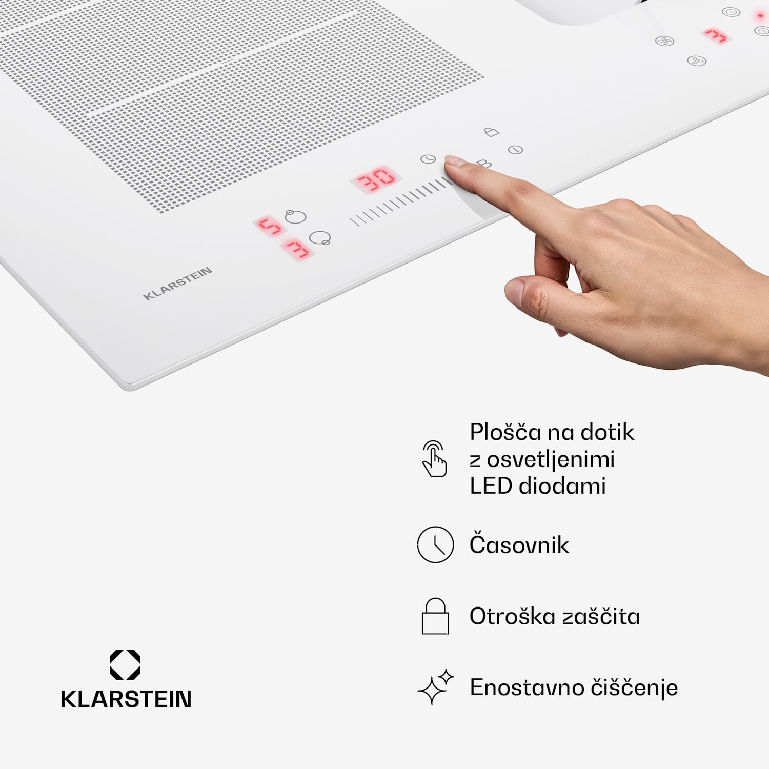 ChefFusion indukcijska kuhalna plošča s kuhinjsko napo | 4 kuhalne cone | 7200 W | 504,3 m³/h | 80 cm 80 cm | Brez okvira | Bela