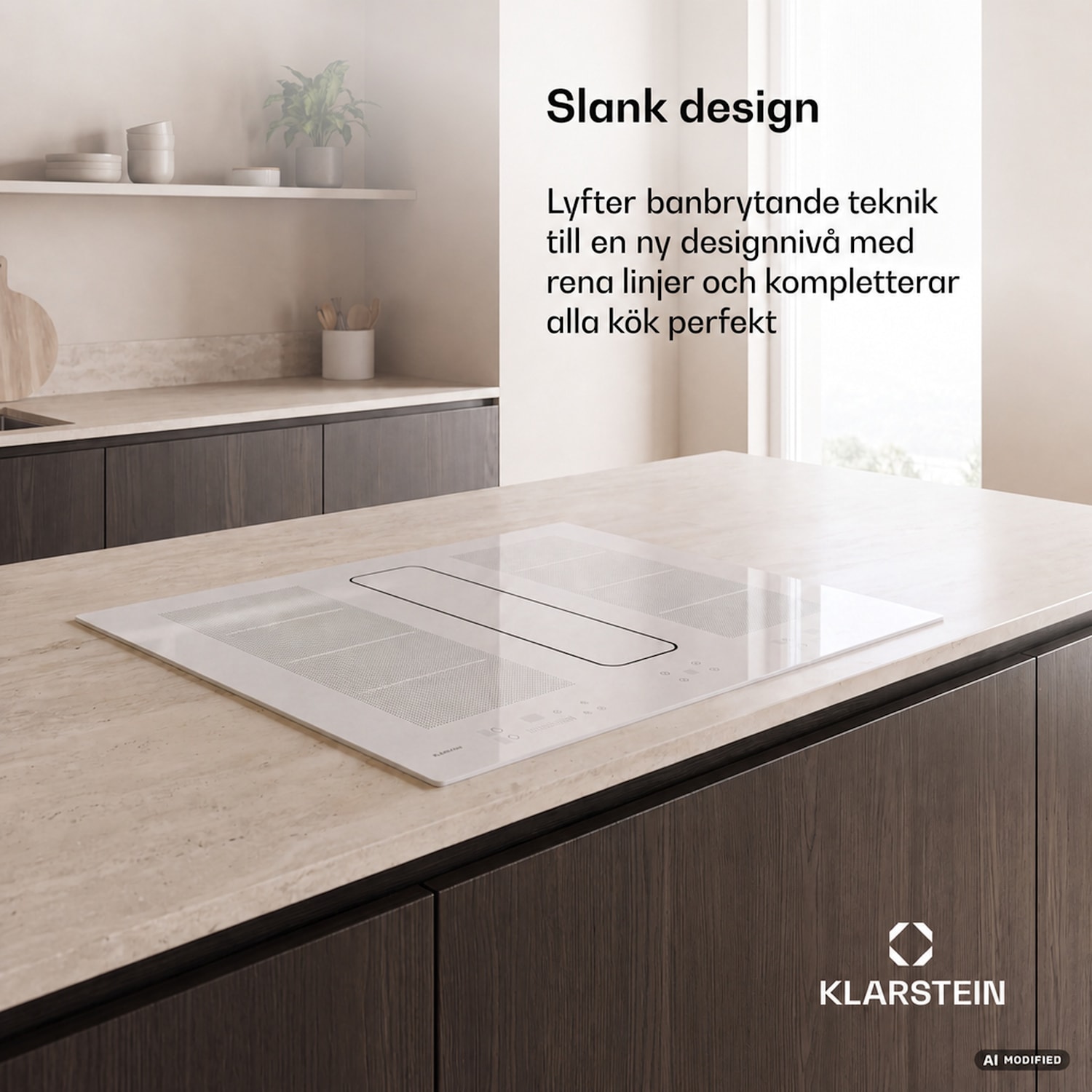 ChefFusion induktionshäll med fläkt | 4 kokzoner | 7200 W | 504,3 m³/h | 80 cm 80 cm | Ramlös | Vit