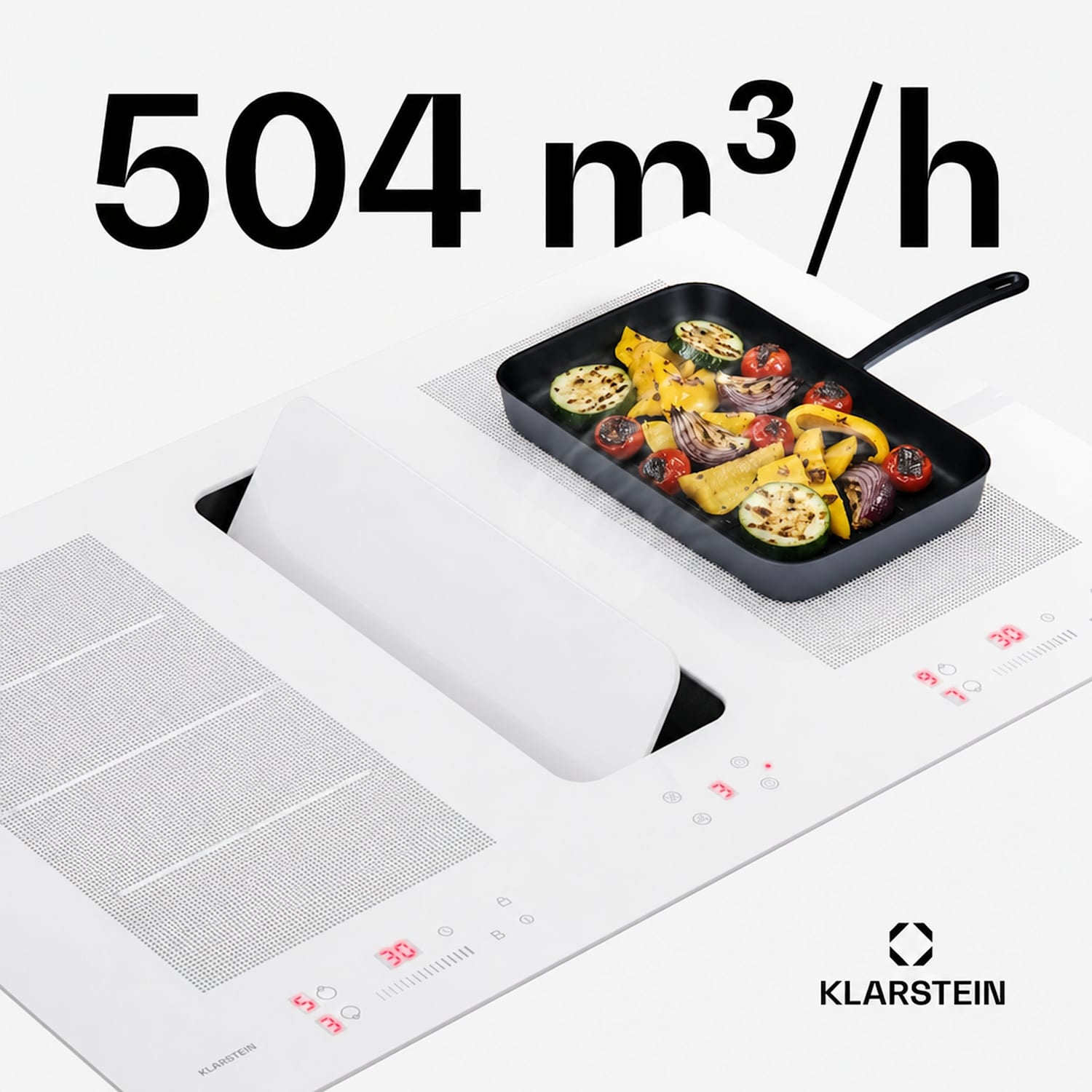 ChefFusion induktionshäll med fläkt | 4 kokzoner | 7200 W | 504,3 m³/h | 80 cm 80 cm | Ramlös | Vit