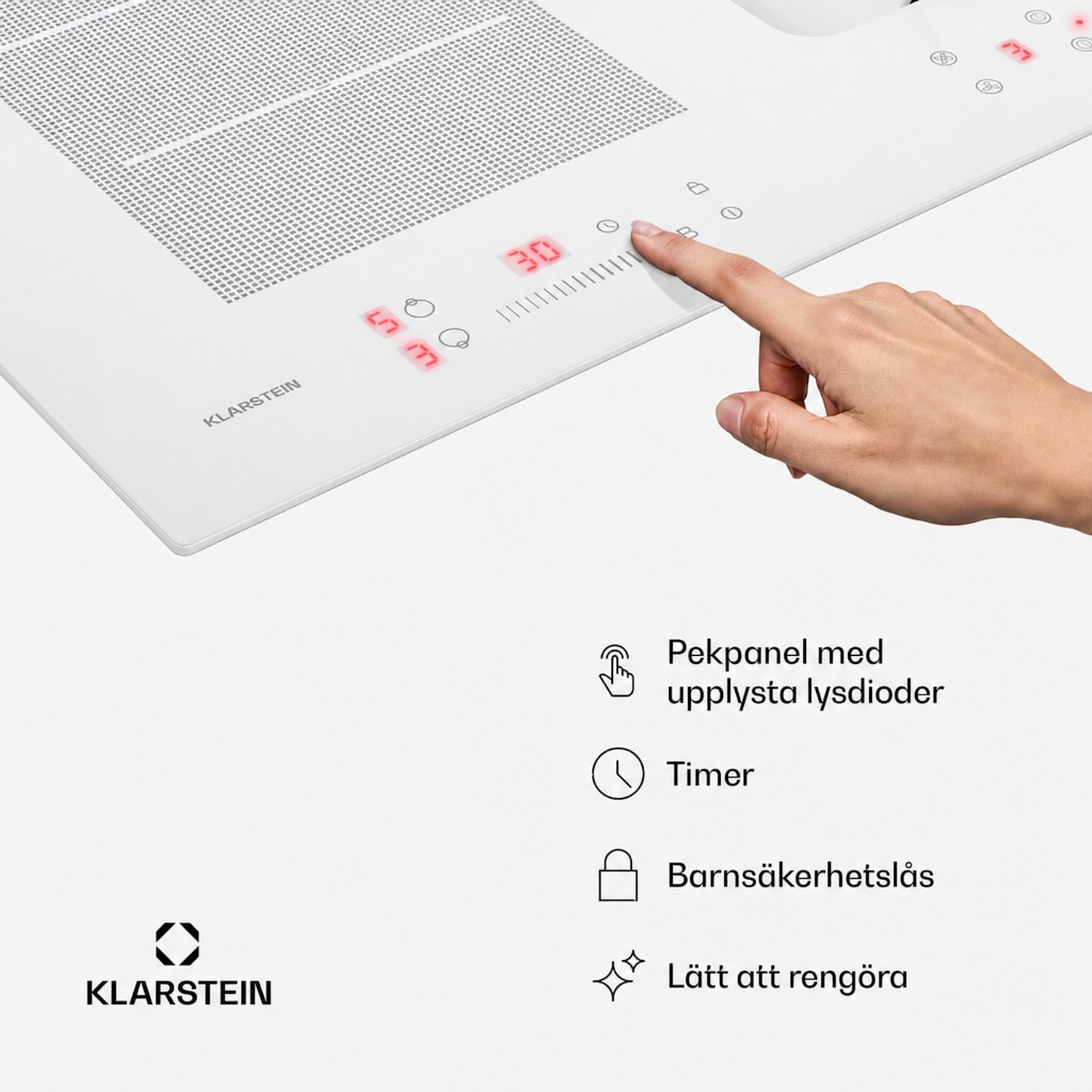 ChefFusion induktionshäll med fläkt | 4 kokzoner | 7200 W | 504,3 m³/h | 80 cm 80 cm | Ramlös | Vit