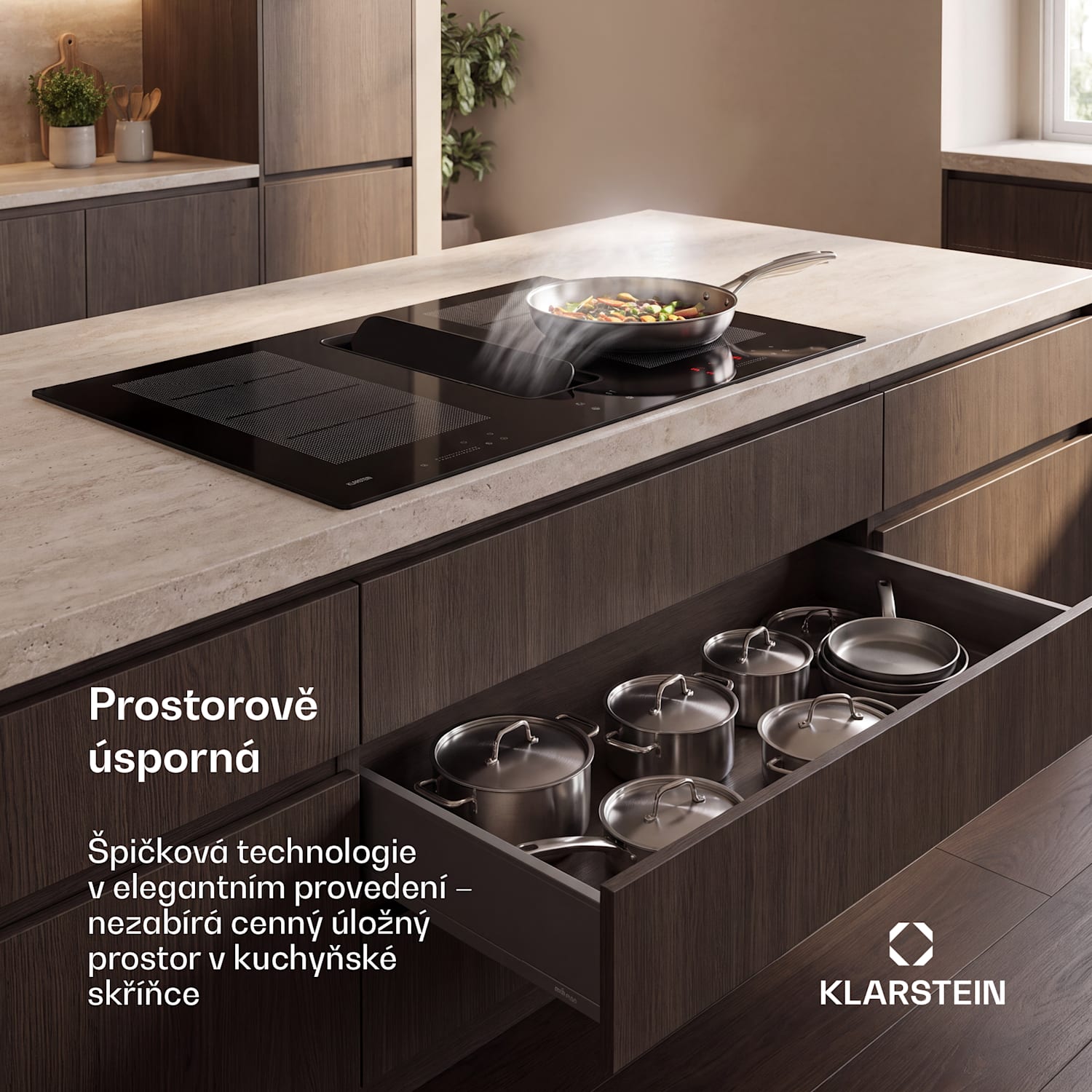 ChefFusion indukční varná deska s odsavačem par | 4 varné zóny | 7200 W | 504,3 m³/h | 90 cm 