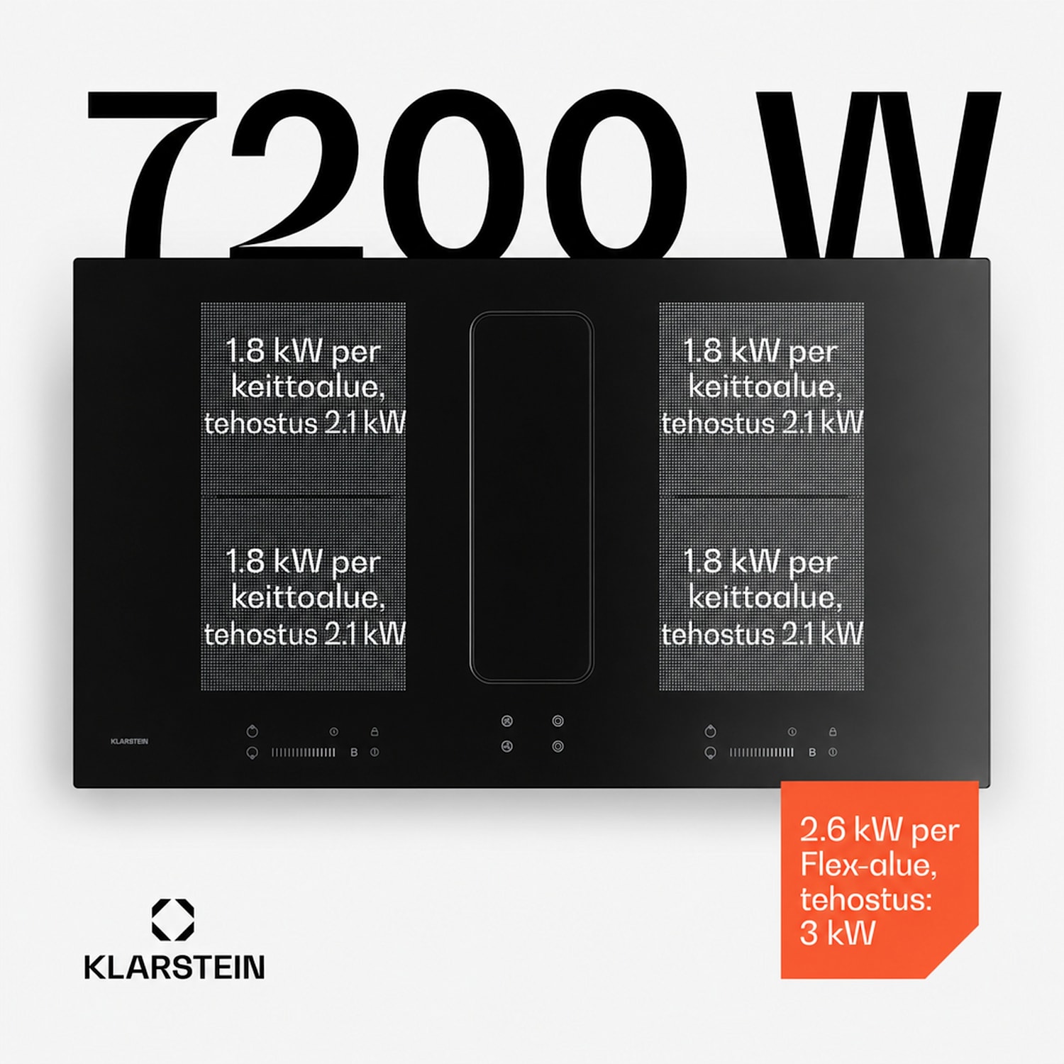 ChefFusion induktiokeittotaso liesituulettimella | 4 keittoaluetta | 7200 W | 504,3 m³/h | 90 cm 90 cm | Kehyksetön | Musta