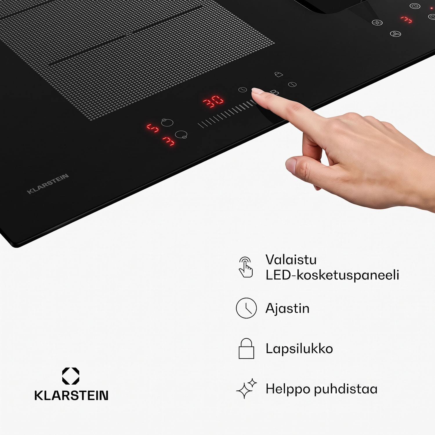 ChefFusion induktiokeittotaso liesituulettimella | 4 keittoaluetta | 7200 W | 504,3 m³/h | 90 cm 90 cm | Kehyksetön | Musta