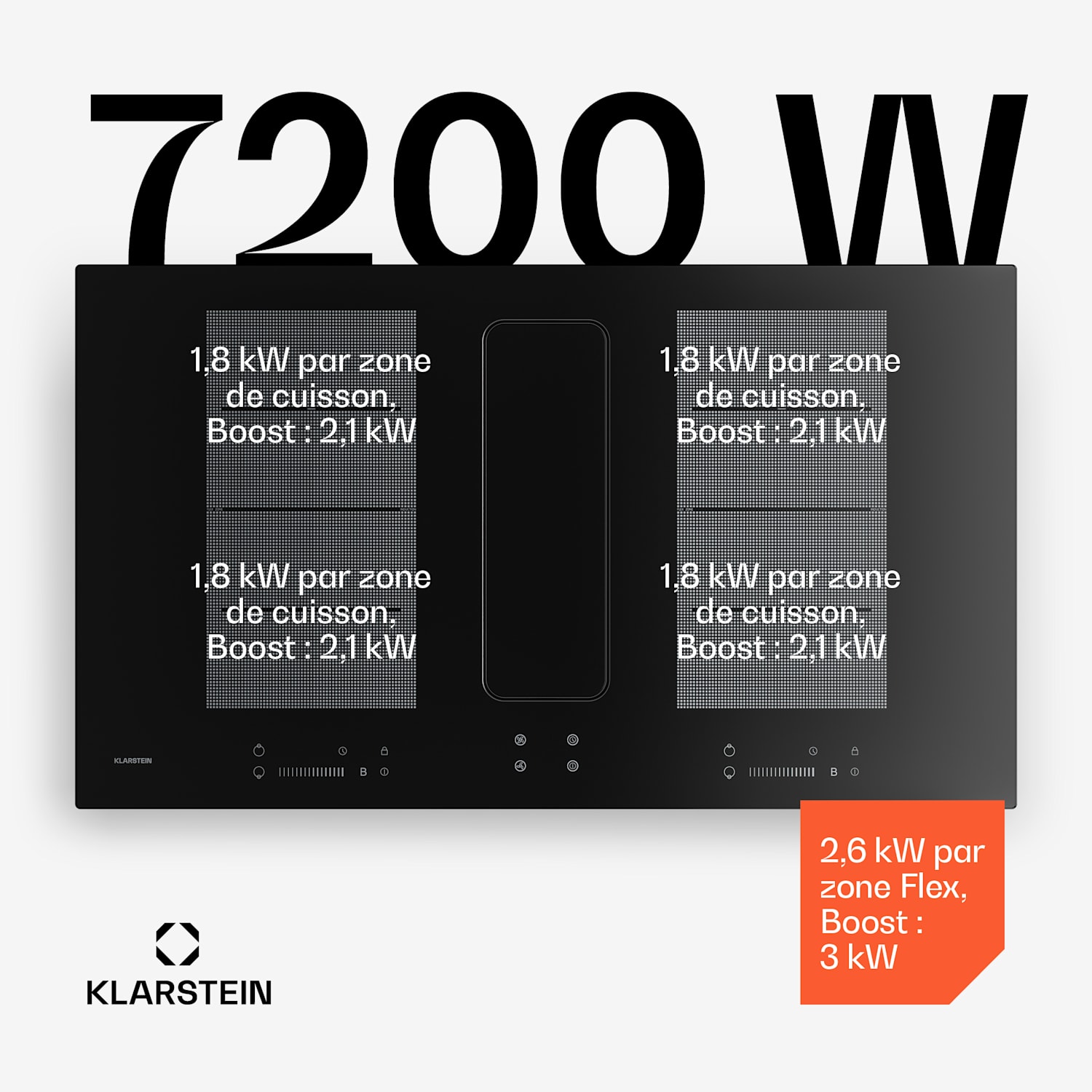 ChefFusion plaque à induction avec hotte intégrée | 4 zones de cuisson | 7200 W | 504,3 m³/h | 90 cm 