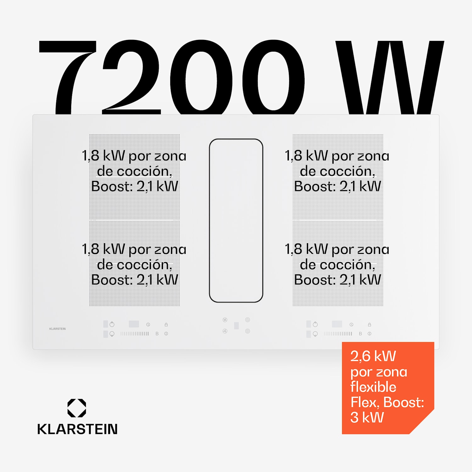 ChefFusion placa de inducción con extractor | 4 zonas de cocción | 7200 W | 504,3 m³/h | 90 cm 90 cm | Sin marco | Blanco