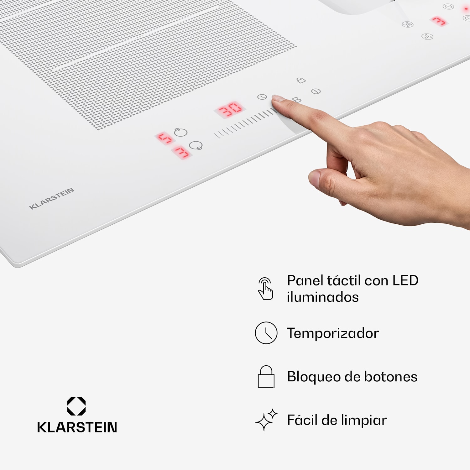 ChefFusion placa de inducción con extractor | 4 zonas de cocción | 7200 W | 504,3 m³/h | 90 cm 90 cm | Sin marco | Blanco