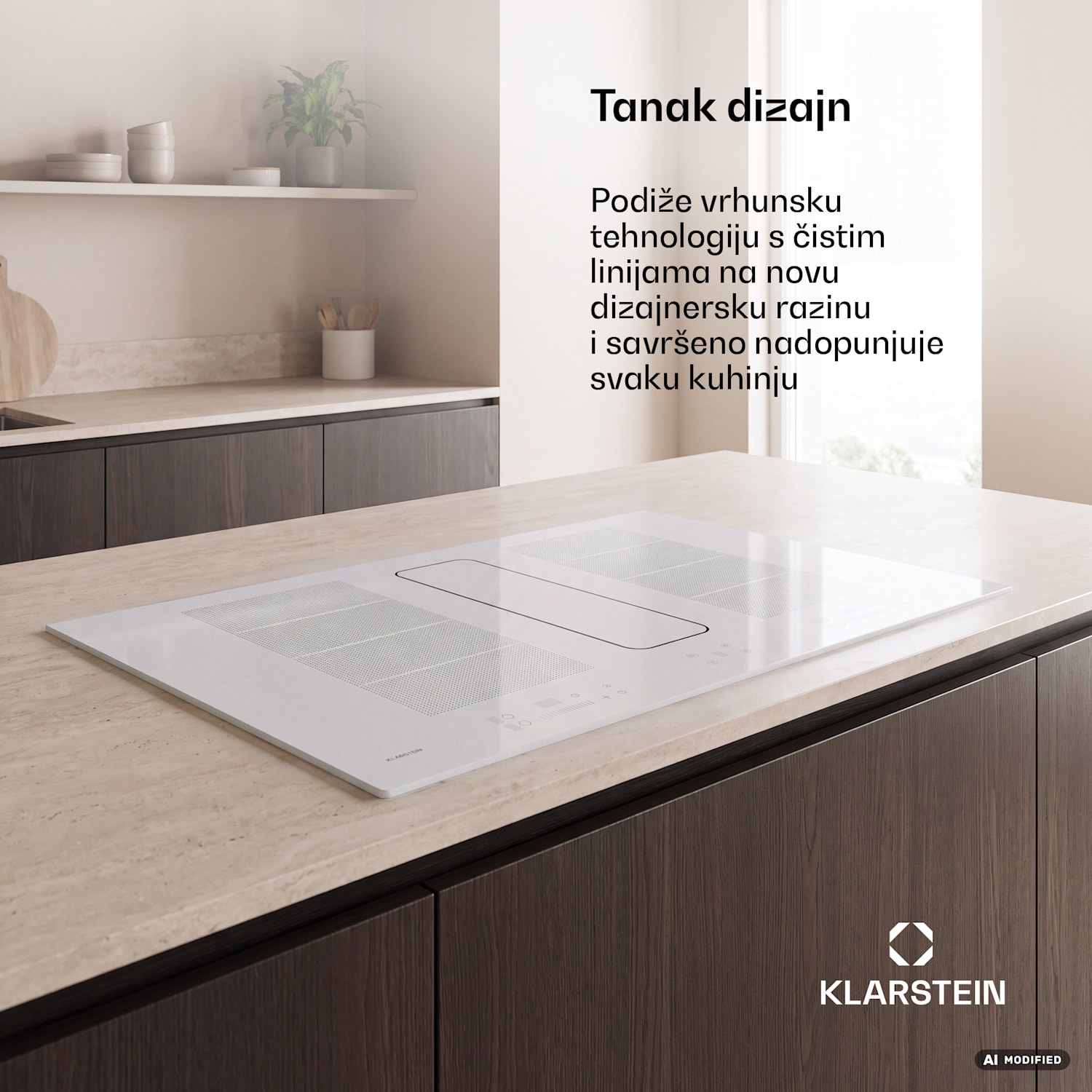 ChefFusion indukcijska ploča s kuhinjskom napom | 4 zone | 7200 W | 504,3 m³/h | 90 cm 90 cm | Bez okvira | Bijela