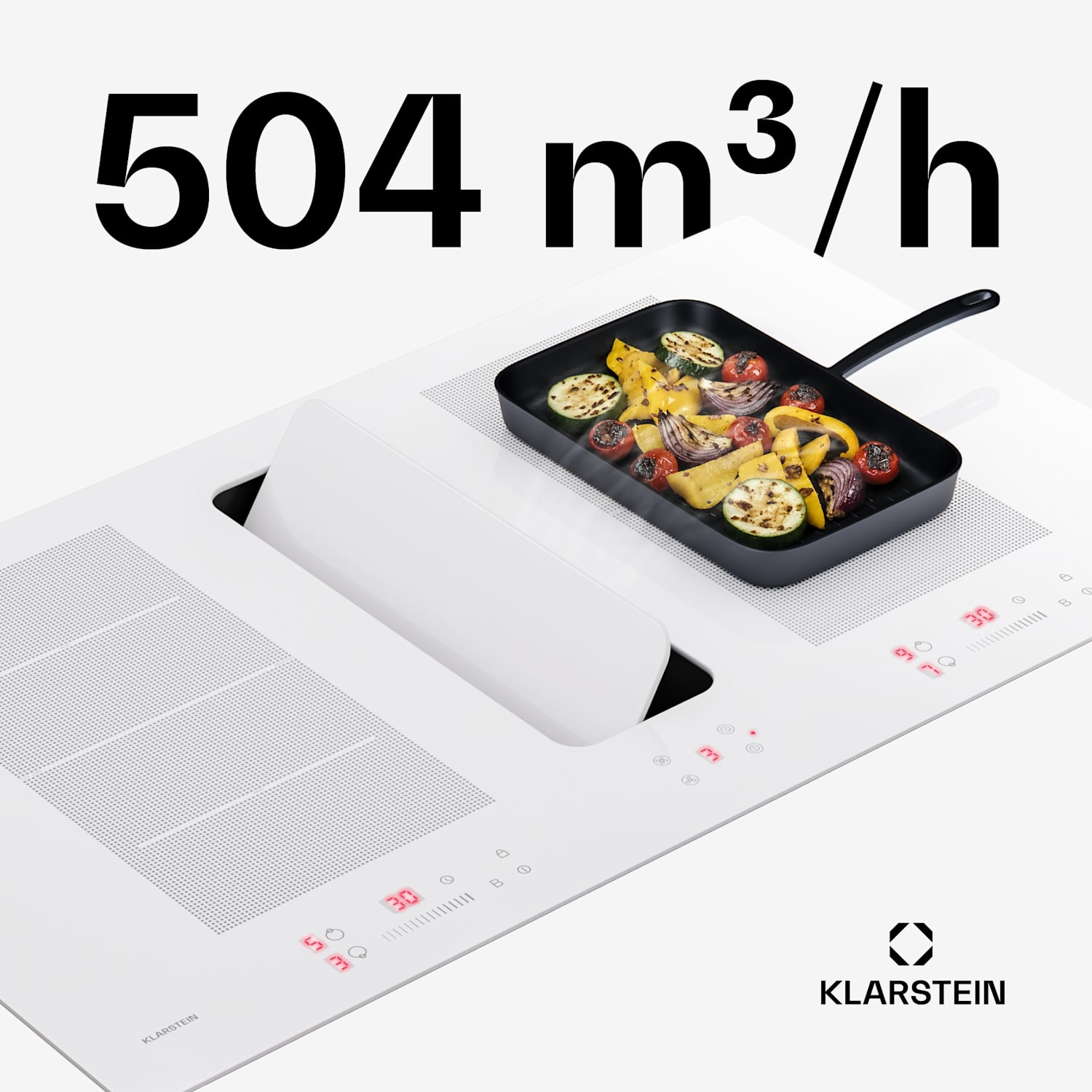ChefFusion indukcijska ploča s kuhinjskom napom | 4 zone | 7200 W | 504,3 m³/h | 90 cm 90 cm | Bez okvira | Bijela