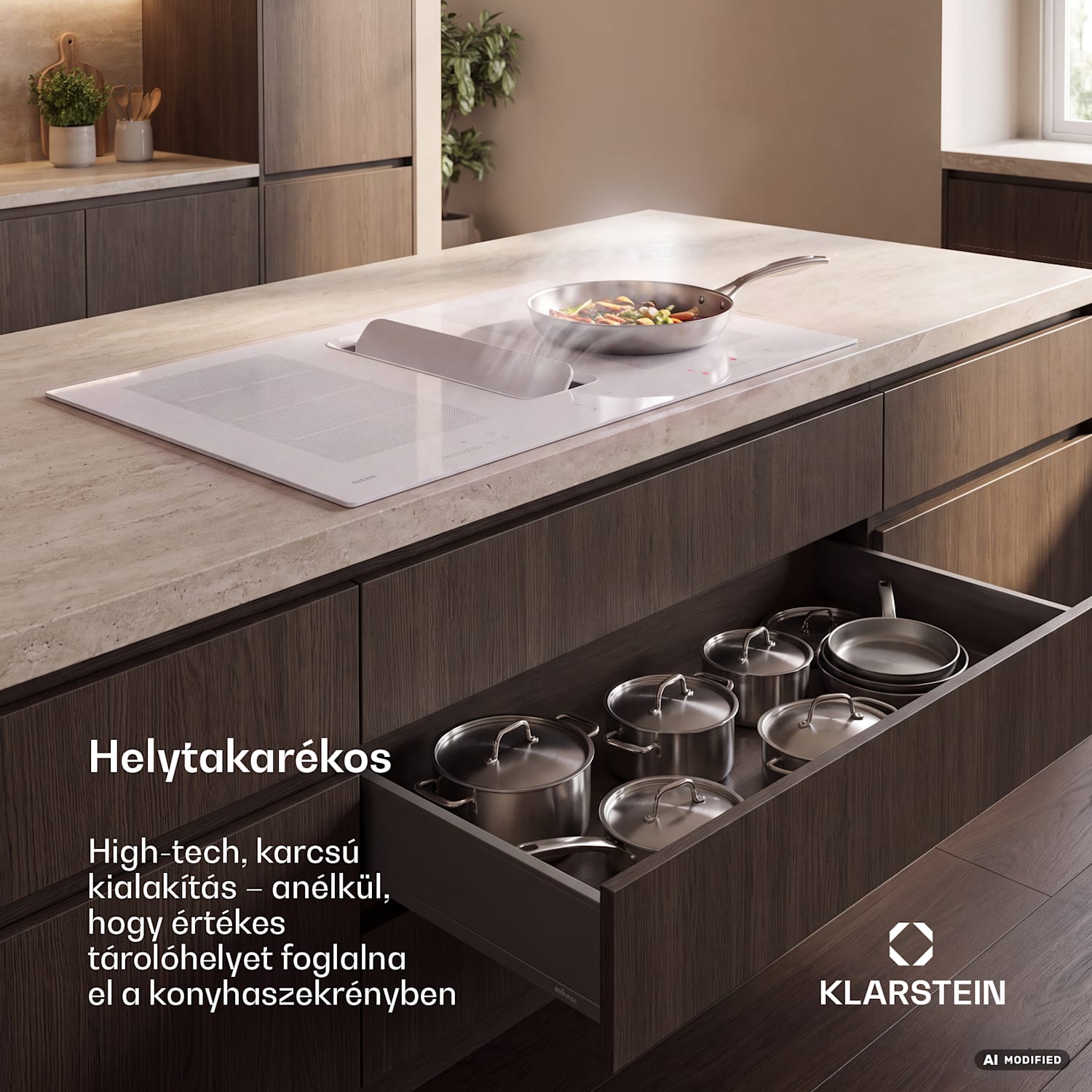 ChefFusion indukciós főzőlap páraelszívóval | 4 főzőzóna | 7200 W | 504,3 m³/h | 90 cm 90 cm | Keret nélküli | Fehér