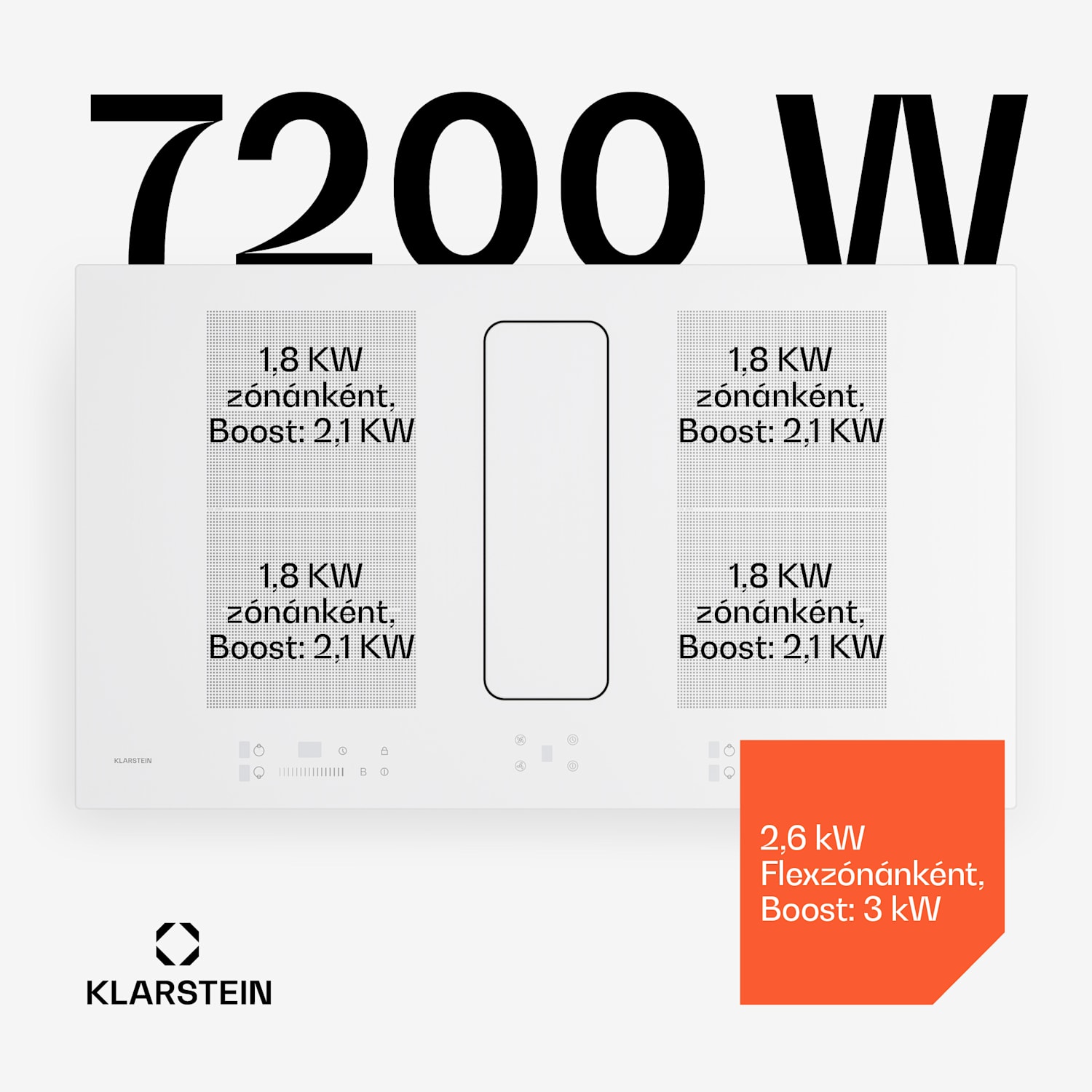 ChefFusion indukciós főzőlap páraelszívóval | 4 főzőzóna | 7200 W | 504,3 m³/h | 90 cm 90 cm | Keret nélküli | Fehér