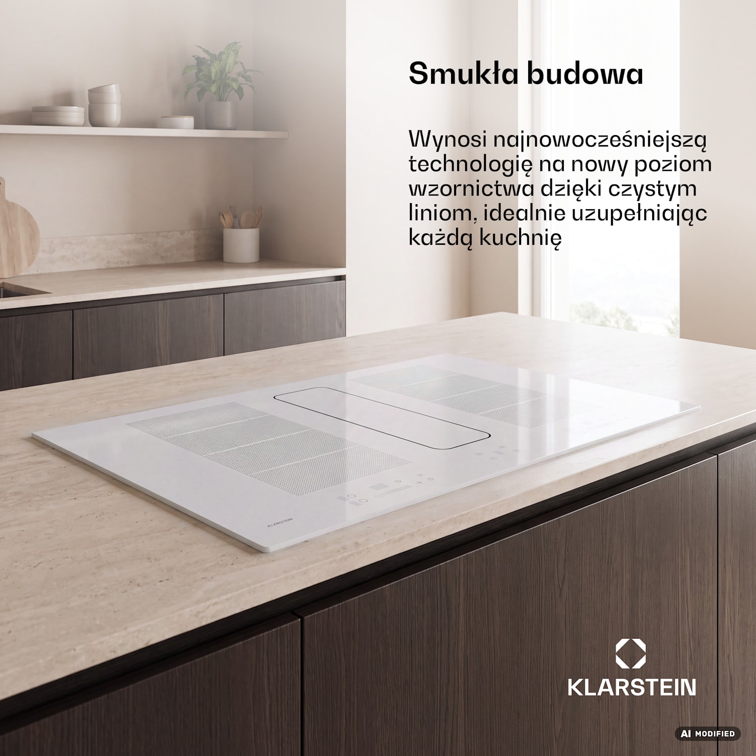 ChefFusion płyta indukcyjna z okapem | 4 pola grzewcze | 7200 W | 504,3 m³/h | 90 cm 90 cm | Bez ramki | Biały