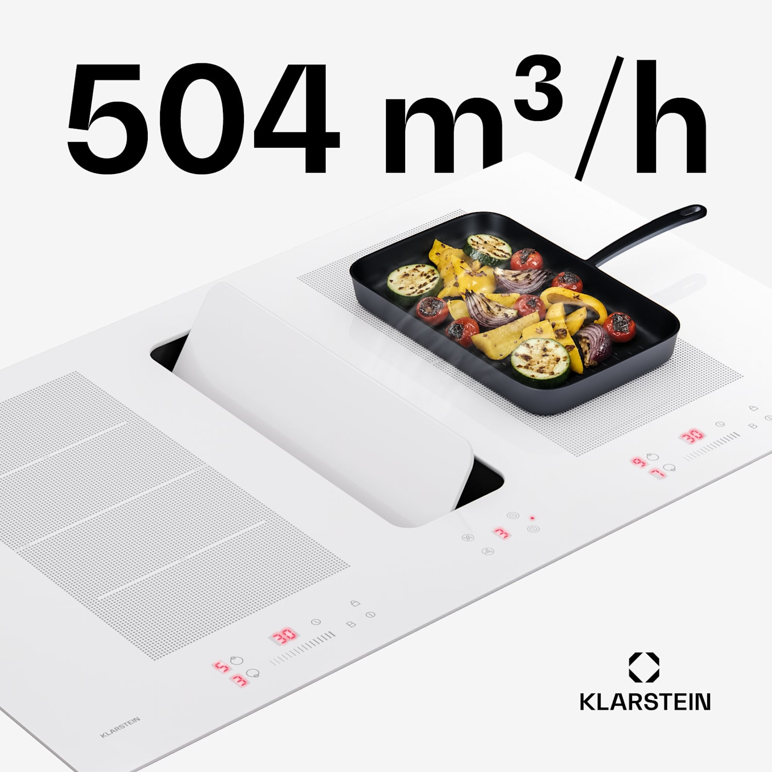 ChefFusion płyta indukcyjna z okapem | 4 pola grzewcze | 7200 W | 504,3 m³/h | 90 cm 90 cm | Bez ramki | Biały