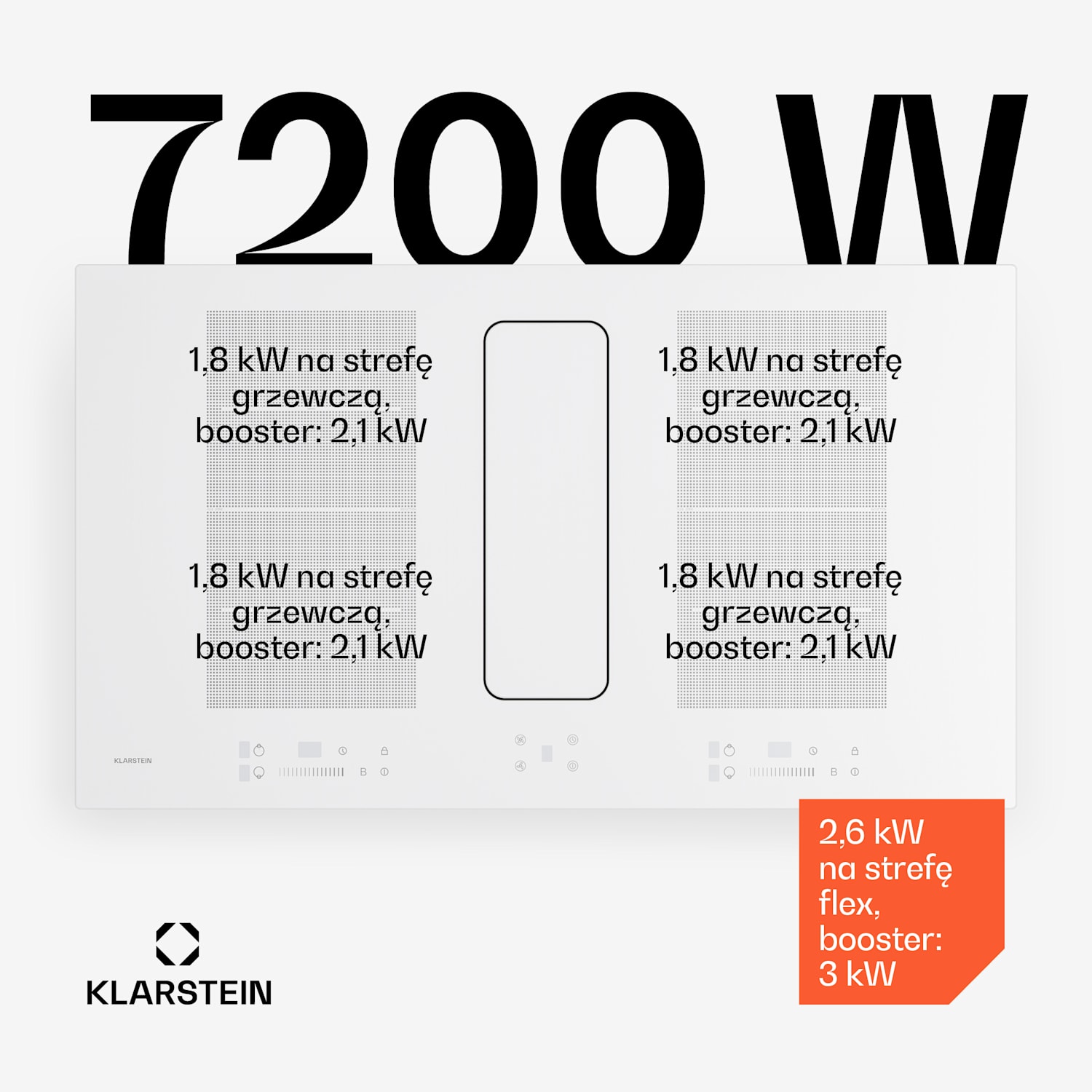 ChefFusion płyta indukcyjna z okapem | 4 pola grzewcze | 7200 W | 504,3 m³/h | 90 cm 90 cm | Bez ramki | Biały
