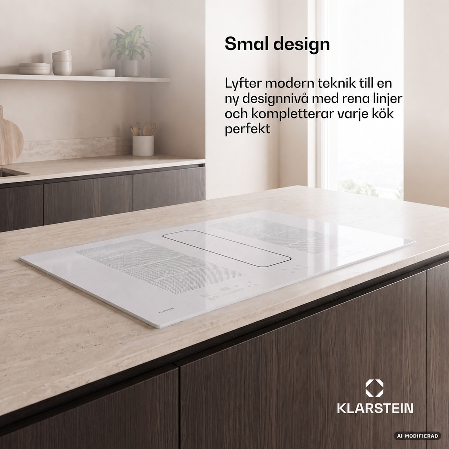 ChefFusion induktionshäll med fläkt | 4 kokzoner | 7200 W | 504,3 m³/h | 90 cm 90 cm | Ramlös | Vit