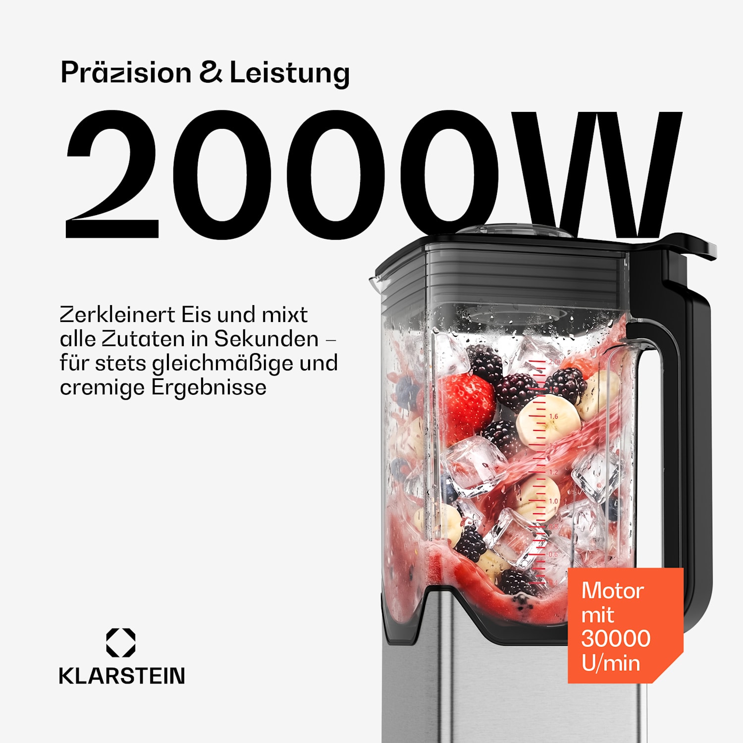Kraftpaket Pro Mixer | Crushed Ice & Smoothies | Pulsfunktion | 2000 W | 30000 U/min | 2 L 