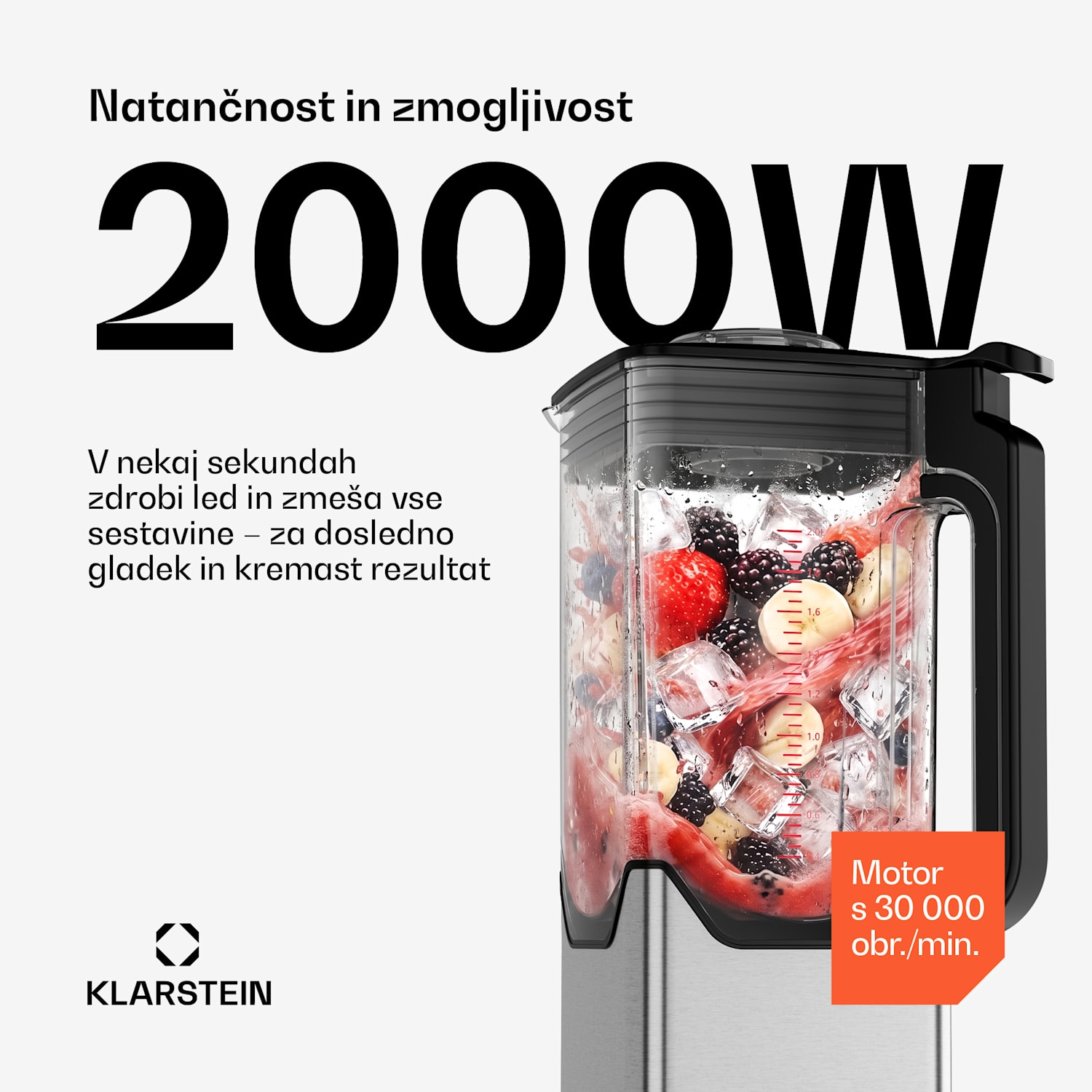 Kraftpaket Pro mešalnik | zdrobljen led in smoothiji | pulzna funkcija | 2000 W | 30000 vrt/min | 2 L 