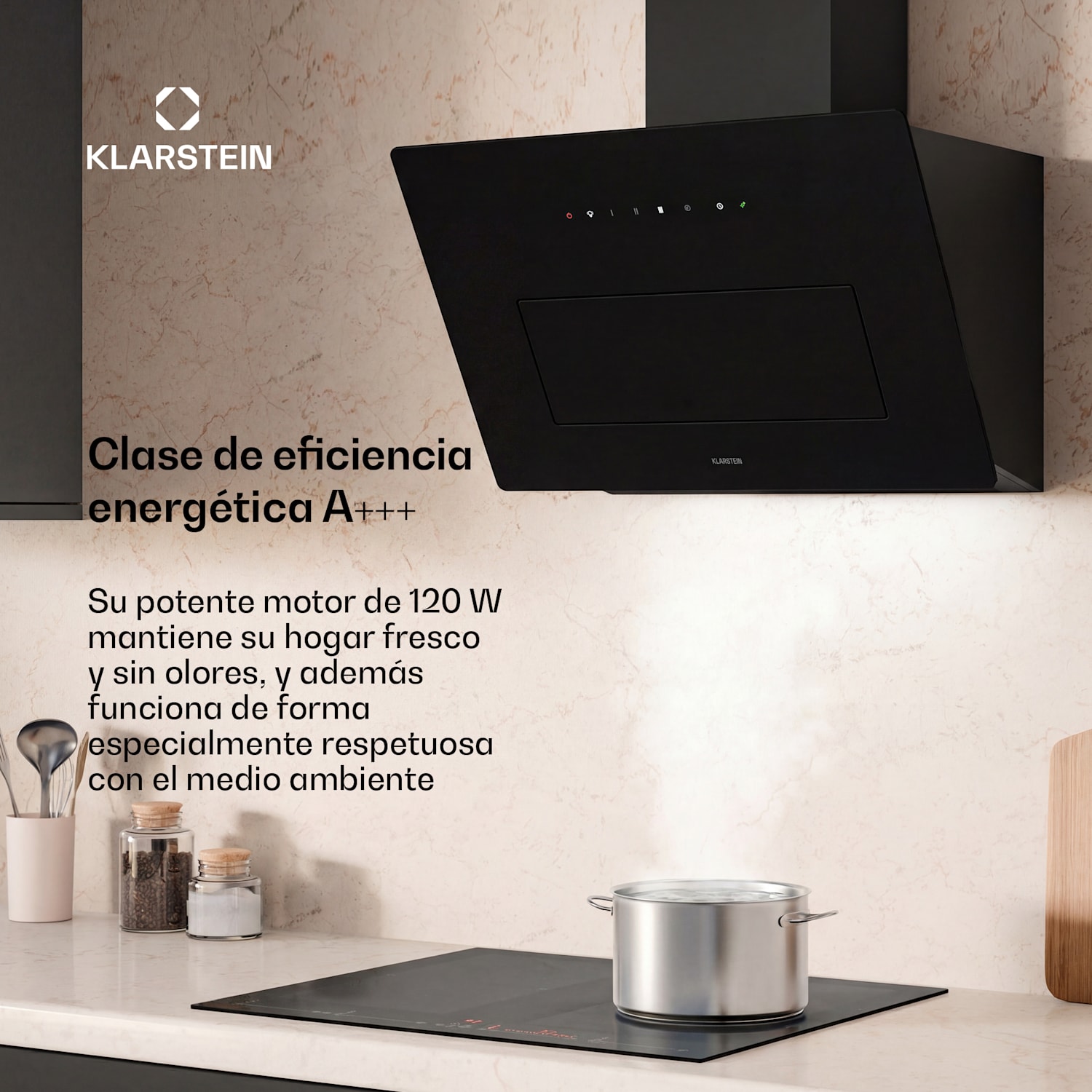 SleekAir campana extractora inclinada | Modos de extracción y recirculación | Diseño elegante | 720 m³/h | 60 cm 60 cm | Negro