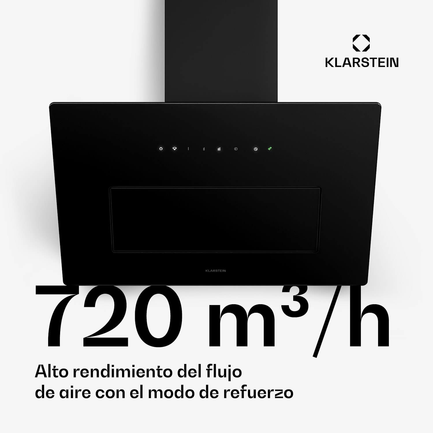 SleekAir campana extractora inclinada | Modos de extracción y recirculación | Diseño elegante | 720 m³/h | 60 cm 60 cm | Negro