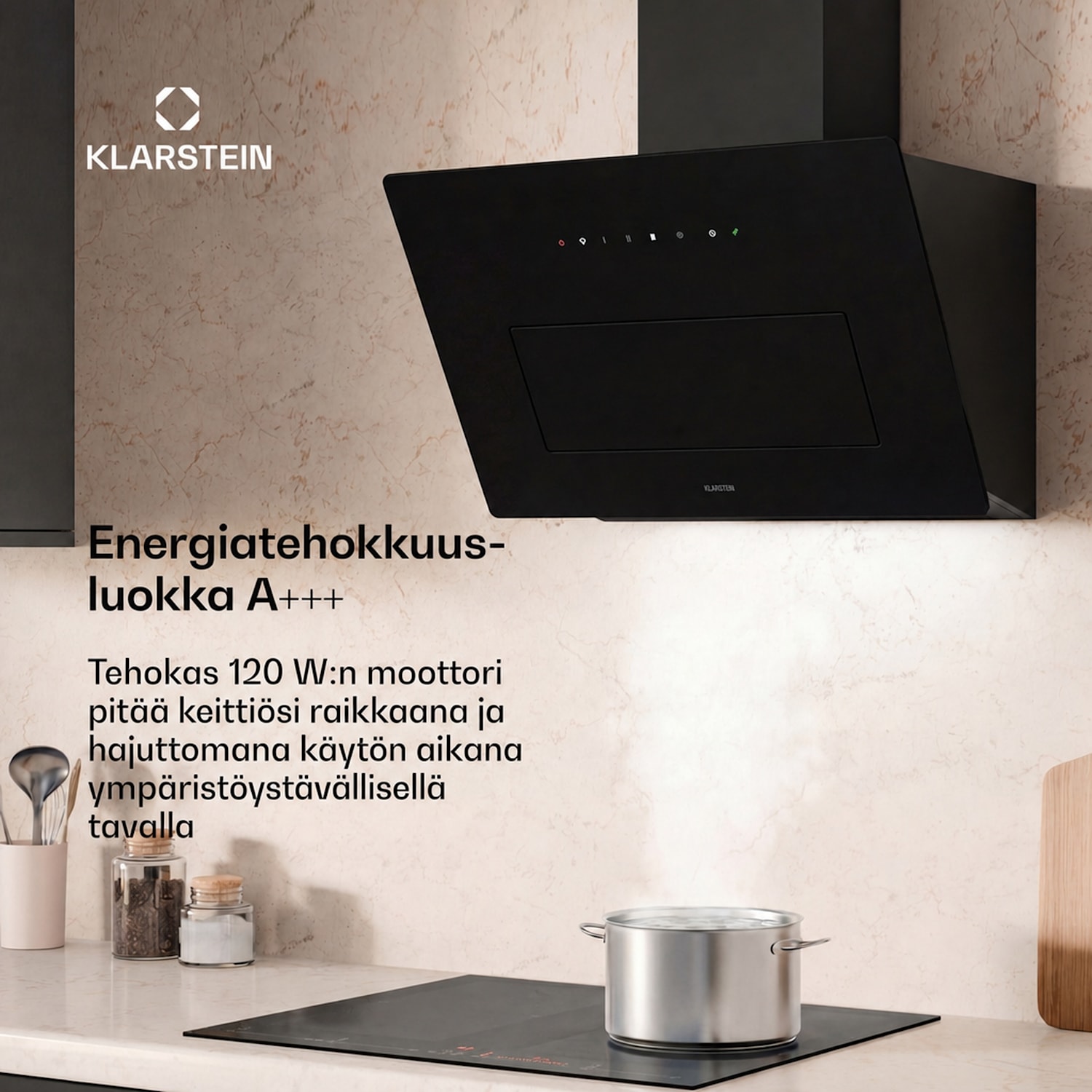 SleekAir päänvapaa liesituuletin | Poisto- ja kiertoilmatila | Tyylikäs muotoilu | 720 m³/h | 60 cm 60 cm | Musta