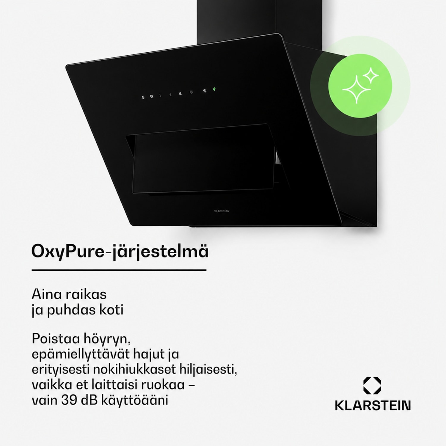 SleekAir päänvapaa liesituuletin | Poisto- ja kiertoilmatila | Tyylikäs muotoilu | 720 m³/h | 60 cm 60 cm | Musta