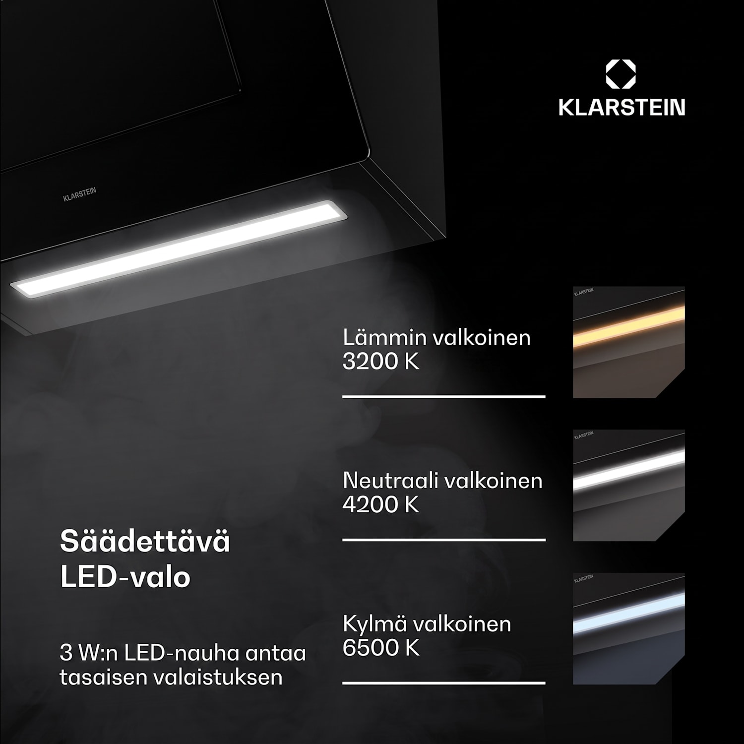 SleekAir päänvapaa liesituuletin | Poisto- ja kiertoilmatila | Tyylikäs muotoilu | 720 m³/h | 60 cm 60 cm | Musta