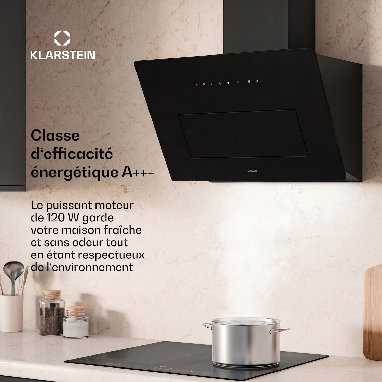 SleekAir hotte inclinée | Mode extraction et recirculation | Design élégant | 720 m³/h | 60 cm 60 cm | Noir