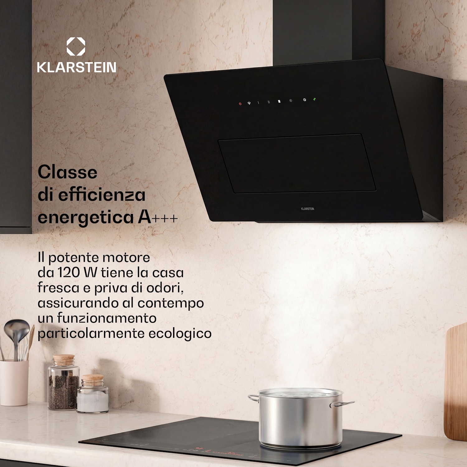 SleekAir - Cappa inclinata | Modalità di scarico e ricircolo | Design elegante | 720 m³/ora | 60 cm 60 cm | Nero